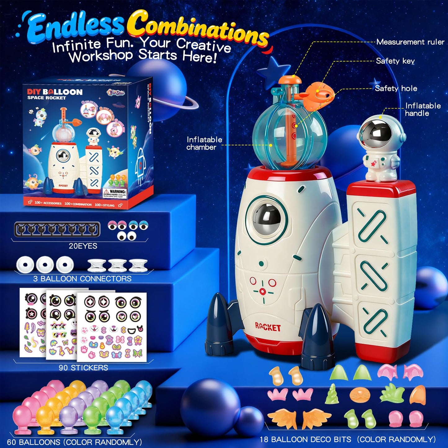 DIY Balloon Animal Craft Kit, Sticker Maker for Kids, Decorated Balloons Toy, Rocket Air Pump Fun with Balloon Monster Pals,Birthday Gifts for Girls Boys,Christmas Craft Kits for Kids