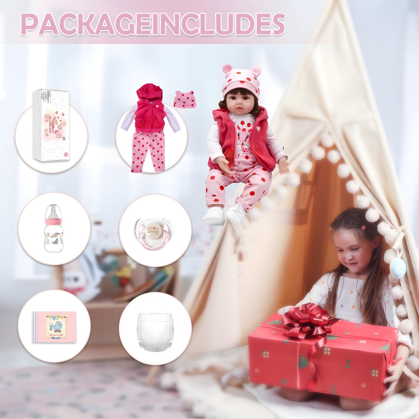 CHAREX Realistic Baby Doll - Reborn Baby Dolls Girl 18 inch Lifelike Newborn Baby Real Life Baby Dolls Reborn Toddler with Full Set Accessories Handmade Gift for Children Age 3+ and Collectors