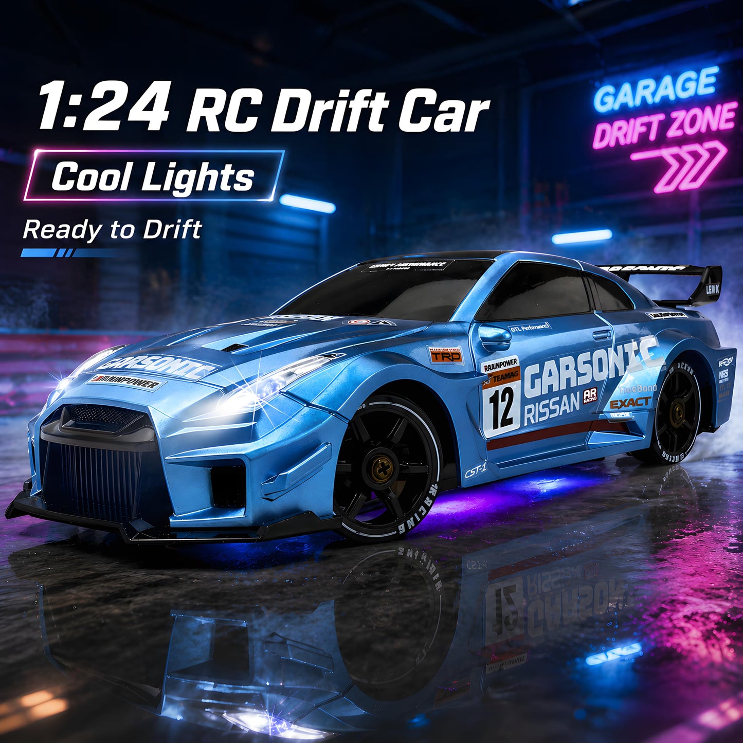 HTURCCOP 1:24 RC Drift 2.4GHz with LED Light Race Car Toys for Boys and Girls Aged 6+ Speed Adjustable up to 23Km/H, High-Speed RC Racing Cars Toy Gift for Boys & Girls (Blue)