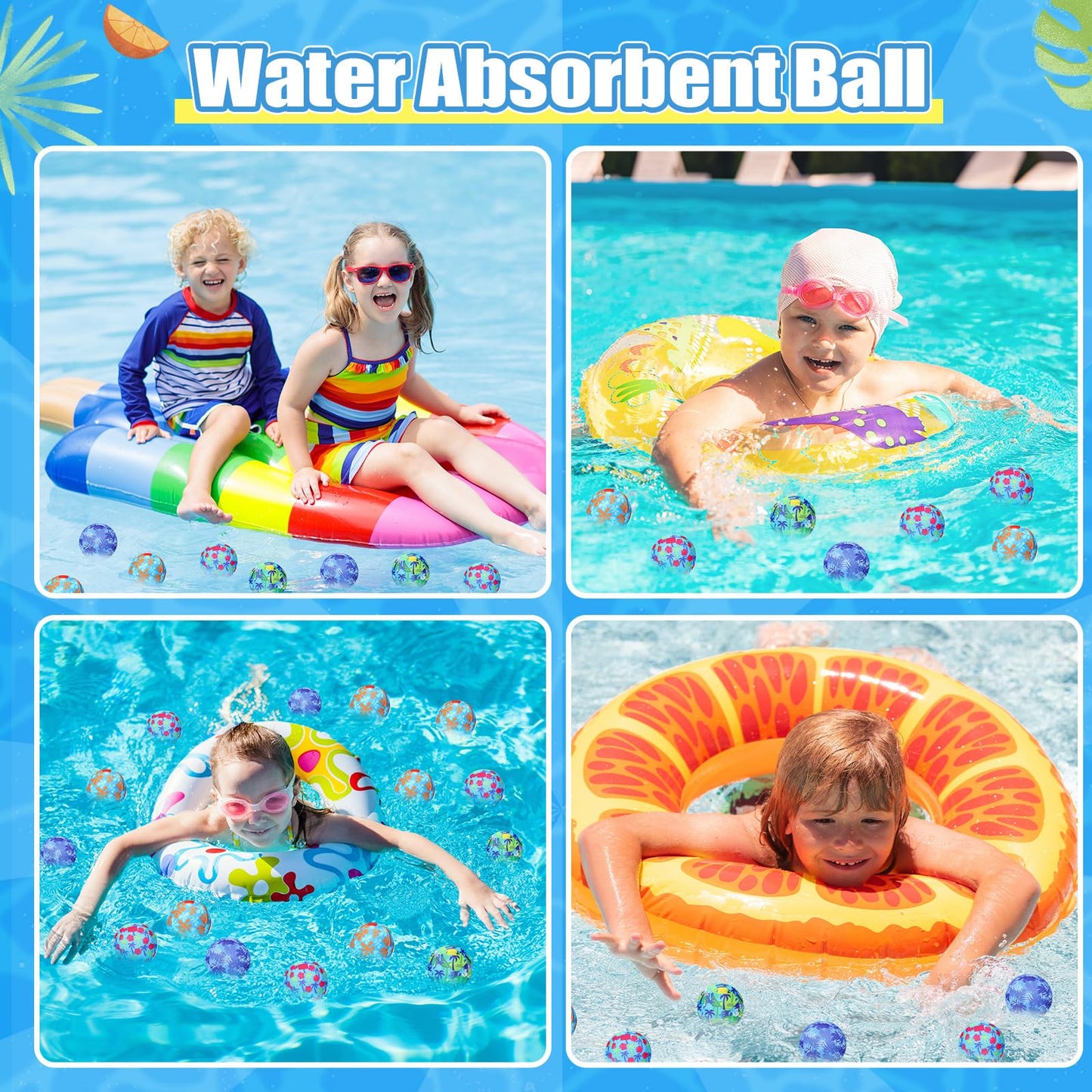 Vertintong 48 Pcs Reusable Water Float Balls Pool Beach Toys for Outdoor Summer Activities 2 Inch Splash Water Small Absorbent Balls Bulk for Adult Swimming Beach Soaking Game Party (Foloral)
