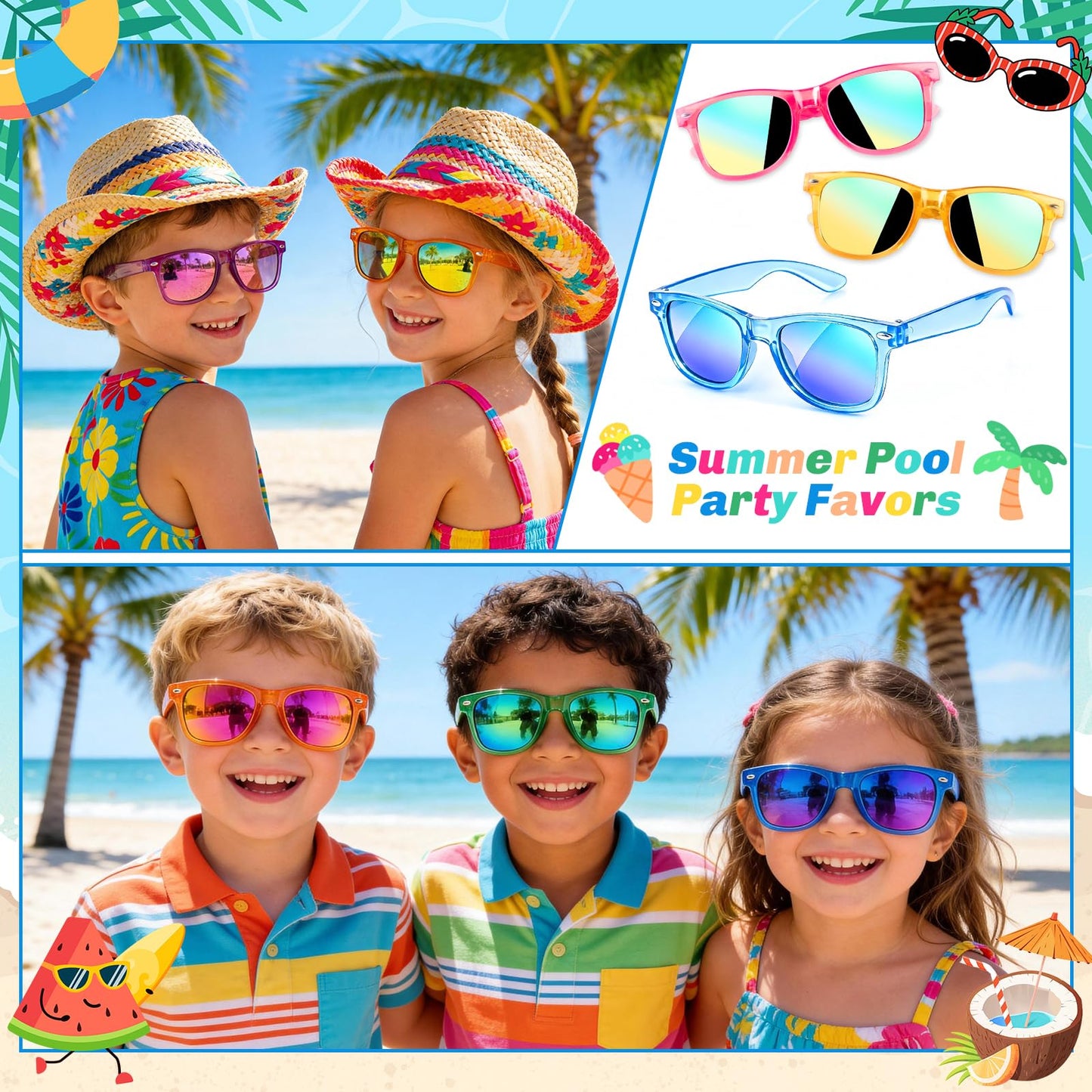 Party Favors Kids Sunglasses - Toddler Sunglasses Bulk for Kid Age 3-8, Neon Glasses with UV 400 Protection for Boys Girls, Goodie Bags Stuffers for Birthday Classroom Graduation Gifts - 32 Packs