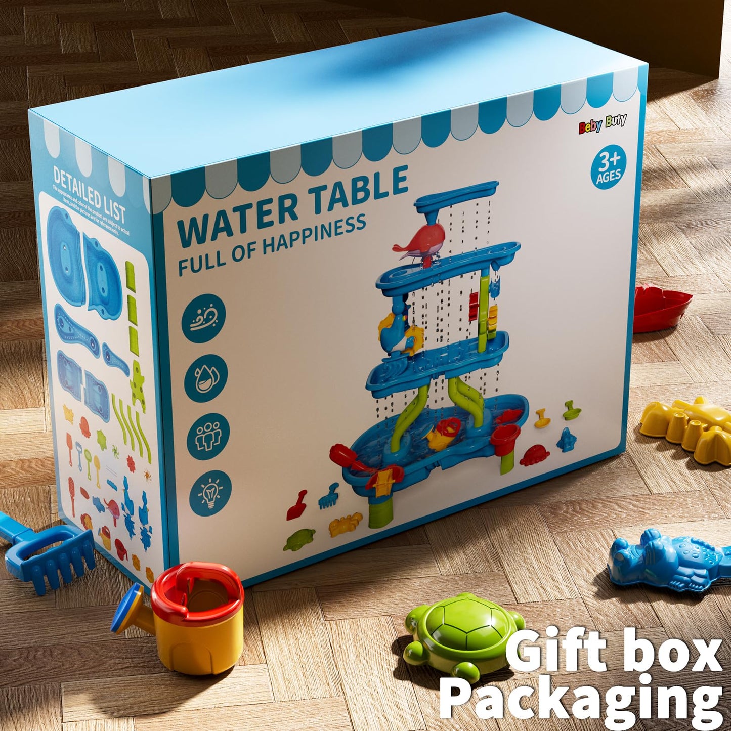 Beby Buty 4-Tier Water Table for Toddlers 3-5 Kids Ages 4-8, Summer Outdoor Beach Sensory Activity Playset Kids Sand Box and Water Table Toys, Party Birthday Gifts for Boys and Girls 3 4 5 6 7 8