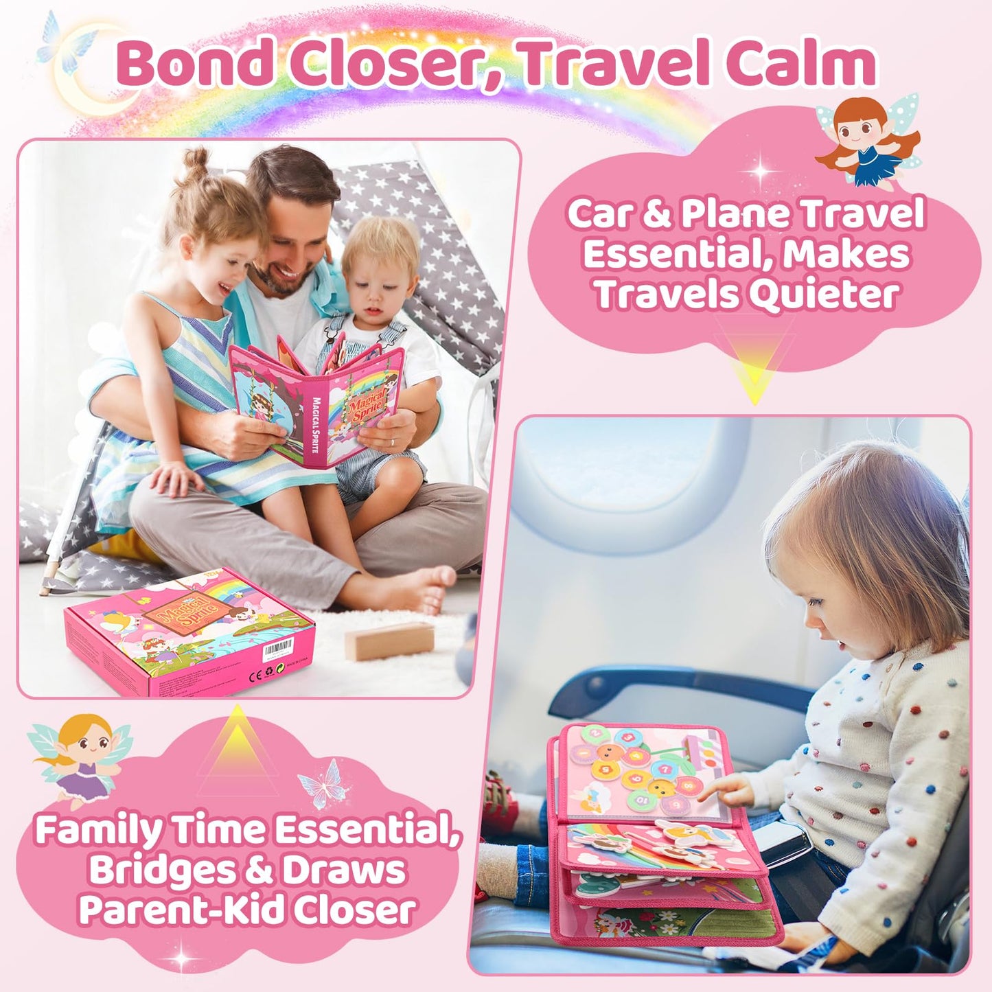 22 in 1 Busy Book for Toddlers 1-3, Sprite Montessori Toys for 1 Year Old with Fishing Game, Soft Sensory Toddler Busy Board, Airplane Travel Toys, Birthday Easter Gifts for 1 2 Year Old Girl