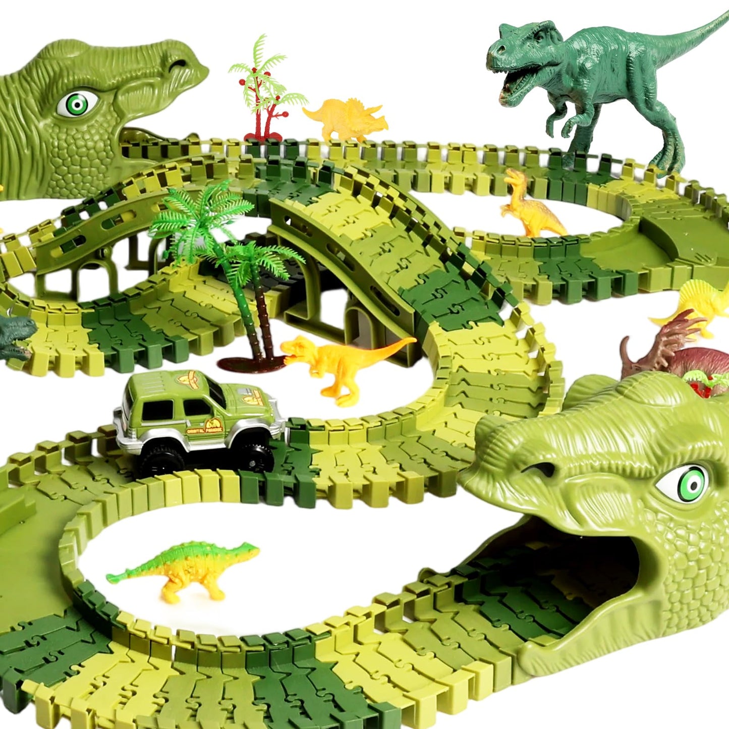 Dinosaur Track Toys, 266 PCS Dinosaur Toys for Kids 3-5 Create A Dinosaur World Road Race Tracks, 2 Dinosaur Cars Flexible Train Track Set, Birthday Gifts 3 4 5 6 7 Year Old Boys Girls