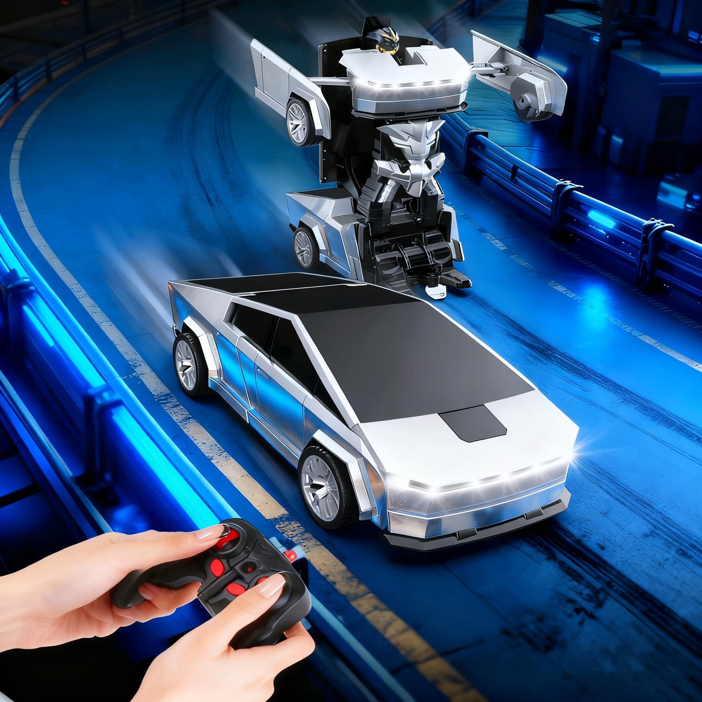 Remote Control Cyberpickup Toy Transform Robot Toy for Boys Girls 2.4Ghz RC Car 2 in 1 Transforming Truck with Light Effect 1/24 Vehicle 360° Rotation Car Birthday Charistmas Gifts for Kids