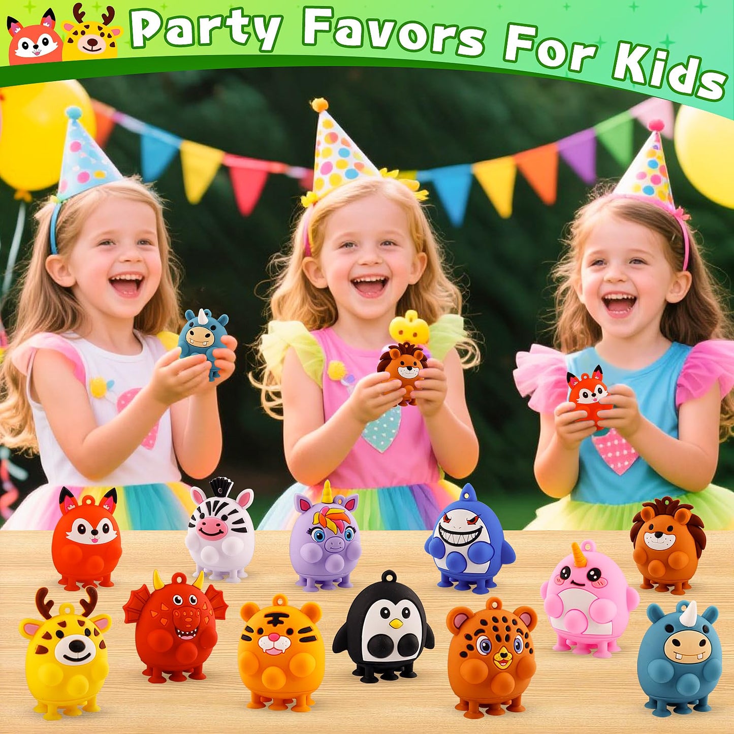 24 PCS Party Favors for Kids, Silicone Animal Pop Fidget Toys with Suction, Birthday Gifts for Boy Girls, Treasure Box Toys, Goodie Bag Stuffers, Prizes for Kids, Pinata Stuffers