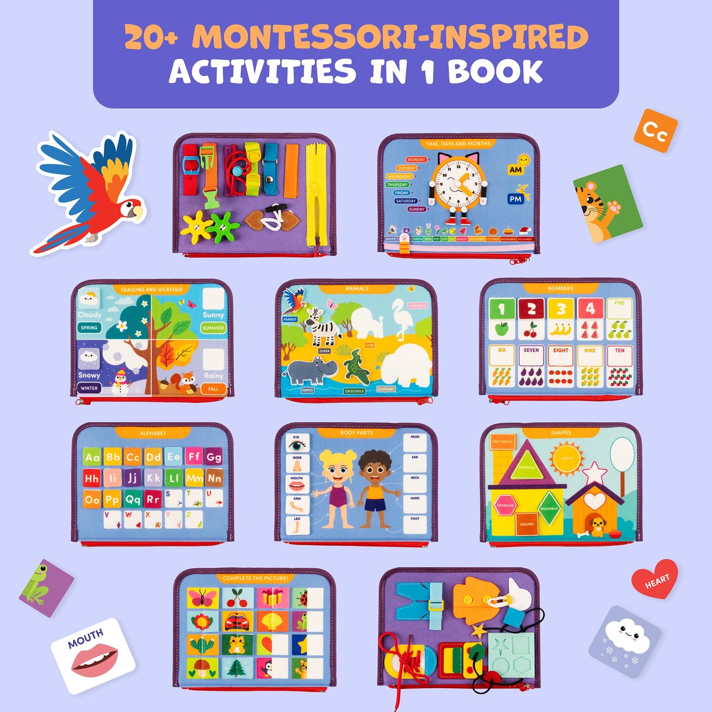 Clever Fox Play Busy Book for Toddlers 1-3 Year-Old – Baby Busy Board Book – Montessori Felt Activity Board for Learning Fine Motor Skills, Car Airplane Travel Toy – Birthday Gift for Kids Ages 1+