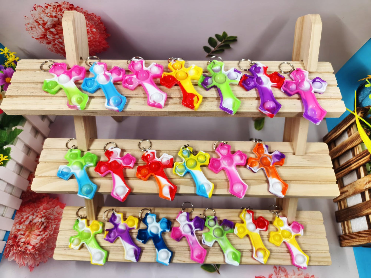 Pbolmpop 100 pcs Bulk Cross Fidget Mini Pop Keychain, Holiday Party Favors For Kids Boy and Girls Toys, Birthday Supplies Classroom Summer Student gifts