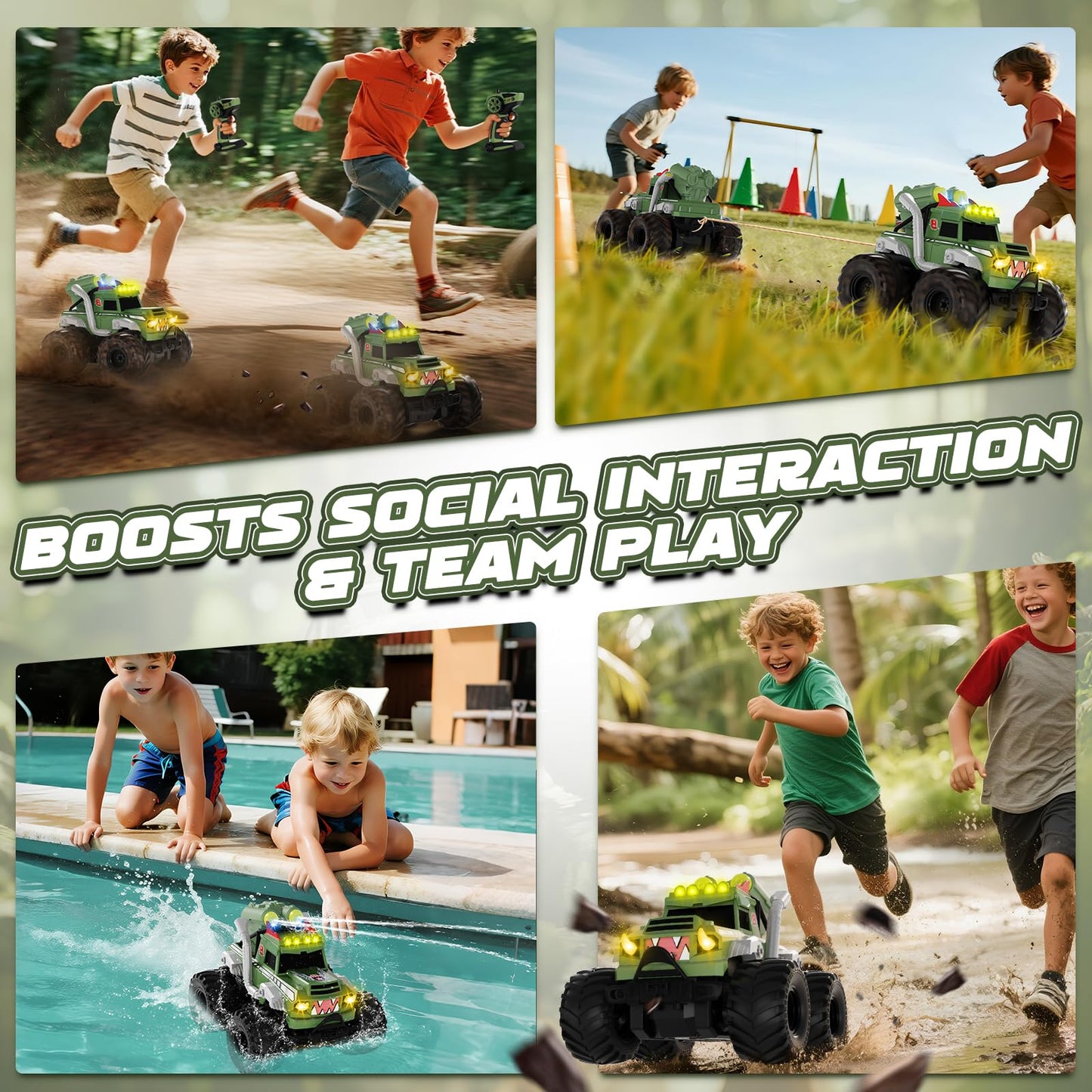 UFOLED Remote Control Car, Waterproof Monster Truck Toys RC Cars for Boys, 1:18 Amphibious 4WD All Terrain Off-Road Pickup Toy Trucks, Christmas Birthday Gift Boys Girls Kids Ages 6 7 8-12 Years Old