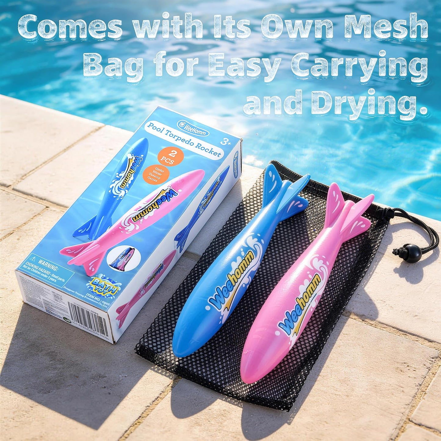 WeeHomm 9'' Toy Torpedo for Pools Diving Toys, Kids Diving Torpedo - 2 Pack Swimming Pool Toys for Boys & Girls, Sinking Water Rocket Set for Pool Games, Bath Time, Summer Outdoor Fun