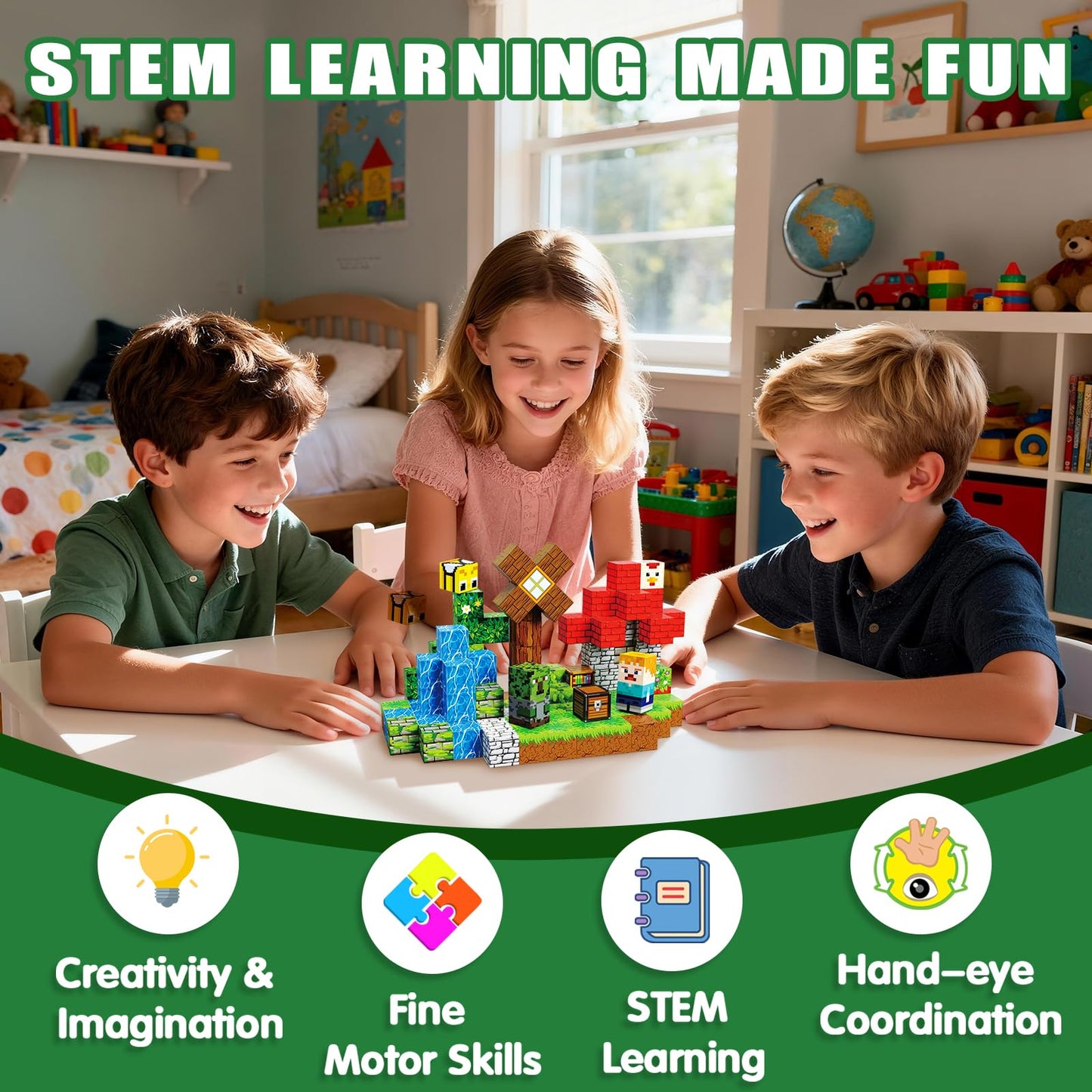 SSAWER Magnetic Blocks Toys for Kids, 100PCS Magnetic Building Blocks, Magnetic Cubes, Sensory Stacking Toys for STEM Constructions Magnet Blocks for Boys Girls Age 4 5 6 7 8-12 Birthday Gifts
