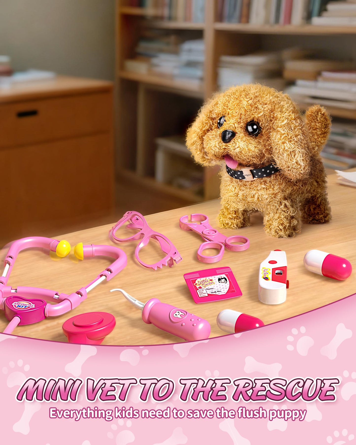 Pet Vet Kit for Kids with 2 Plush Pets (Dog & Cat) & Doctor Costume - 36Pcs Interactive Veterinarian Playset for Toddlers 3-5 to Overcome Fear of Doctors- Pretend Play Animal Hospital Toy Gift