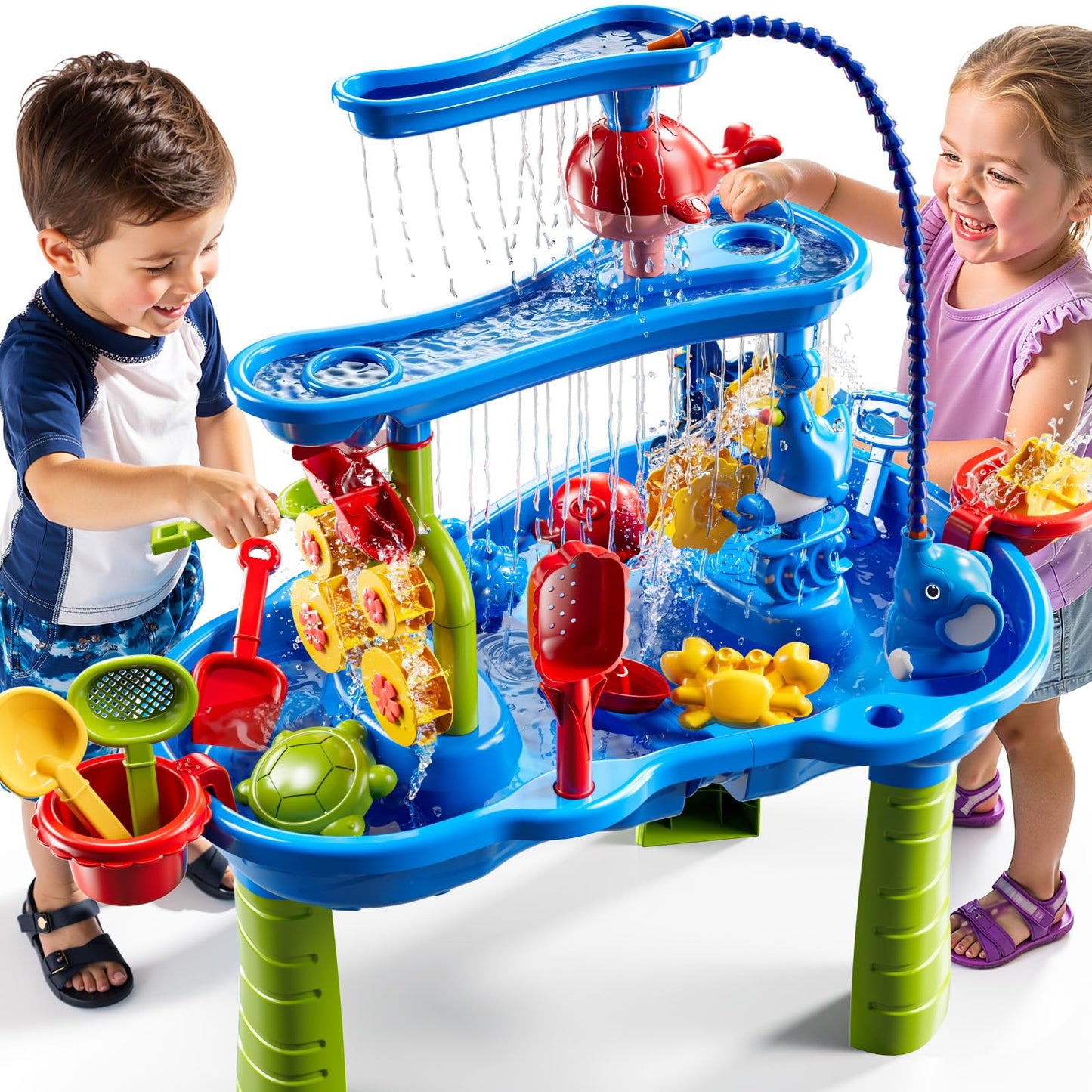 JUKUDAHU Water Table for Kids Ages 4-8 with Water Pumb, Summer Outdoor Sand Water Table for Boys Girls, Kids Water and Sand Activity Sensory Toys for Toddlers Age 3-8