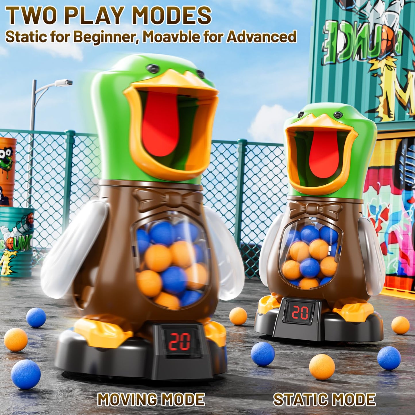 NIPLOOOW Duck Shooting Toys for Kids 3-5, Movable Target Shooting Games with 2 Air Pump Launcher, LCD Score Record, Sound, 48 Foam Balls, Birthday Gift for Boys Girls Ages 3 4 5 6 7 8 Years Old