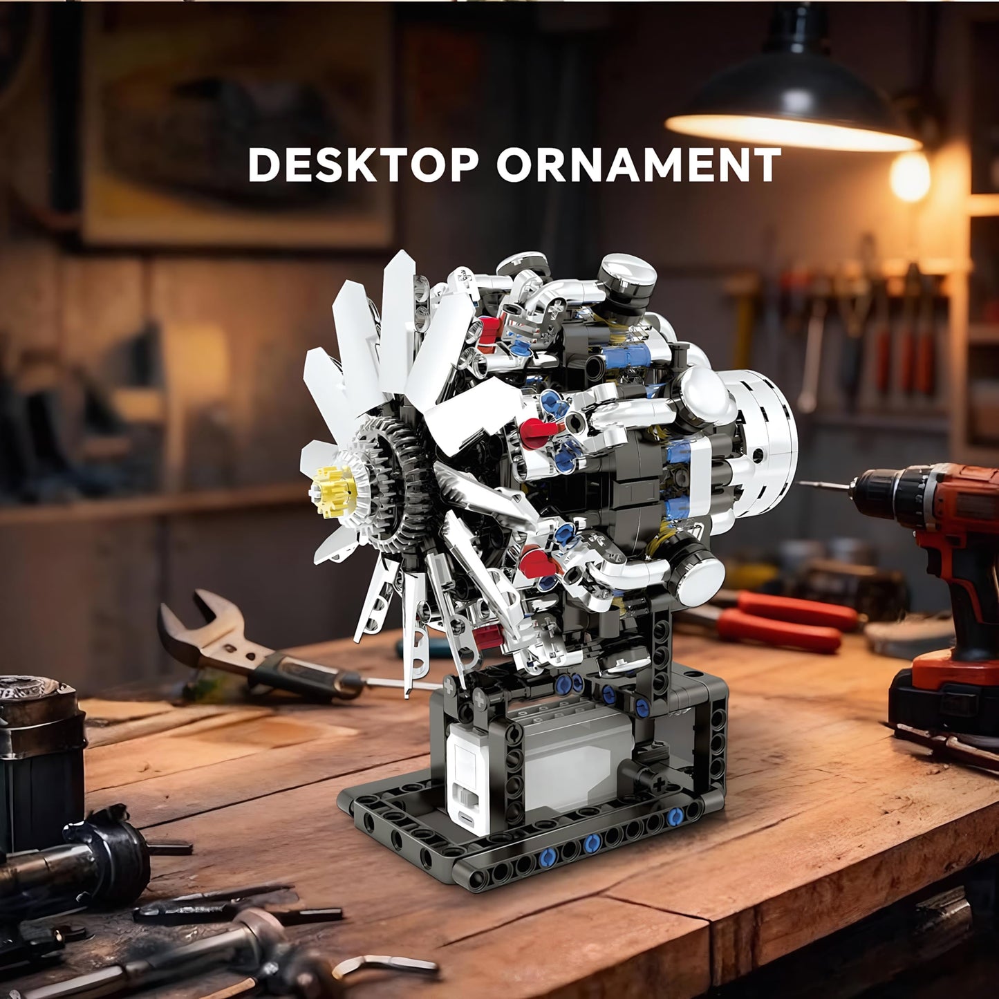 V8 Engine Model Kit That Runs on Electricity - 558-Piece Mini Turbofan Jet Engine Kit with Rechargeable Electric Motor Realistic Continuous Blade Rotation STEM Airplane Toy for Adults & Kids Ages 14+