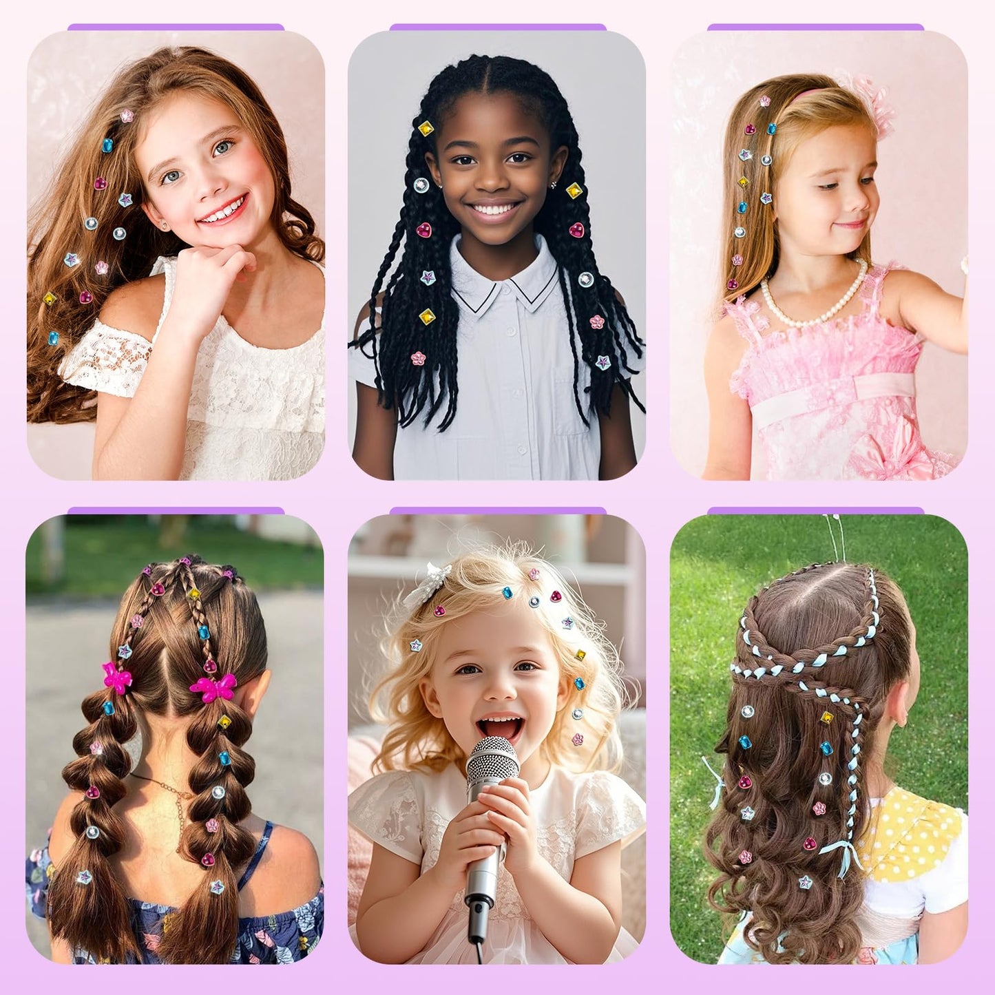 Hair Gem Stamper Kit - Bling Hair Jewels for Girls Toys - Hair Accessories with Reusable Shining Diamonds, Birthday Gifts for Girls 3 4 5 6 8-12