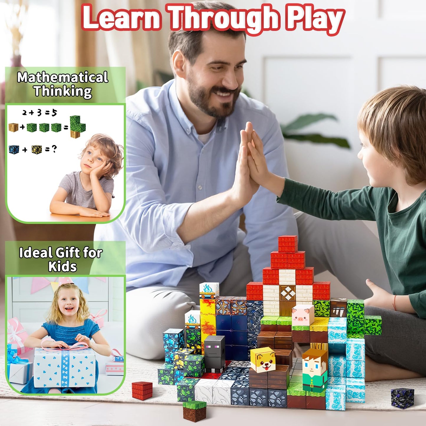 Intoypad 150PCS Magnetic Blocks for Kids, 0.8in Magnetic Building Block Toys for Boys Girls Age 3 4 5 6 7 8 9 10 Magnet Cubes Game Magnetic Tiles STEM Toys Christmas Birthday Gifts for Kids Toddlers