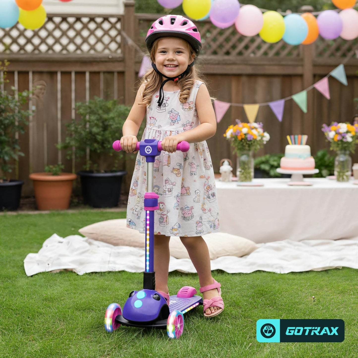 Gotrax SK1 Foldable Electric Scooter for Kids 4+, Full Body LED Light, 90min Riding & 5Mph Speed, Push-Button Throttle&Battery Indicator, 6'' Wheel&3 Adjustable Height, 3 Wheel Escooter, Gift, Purple