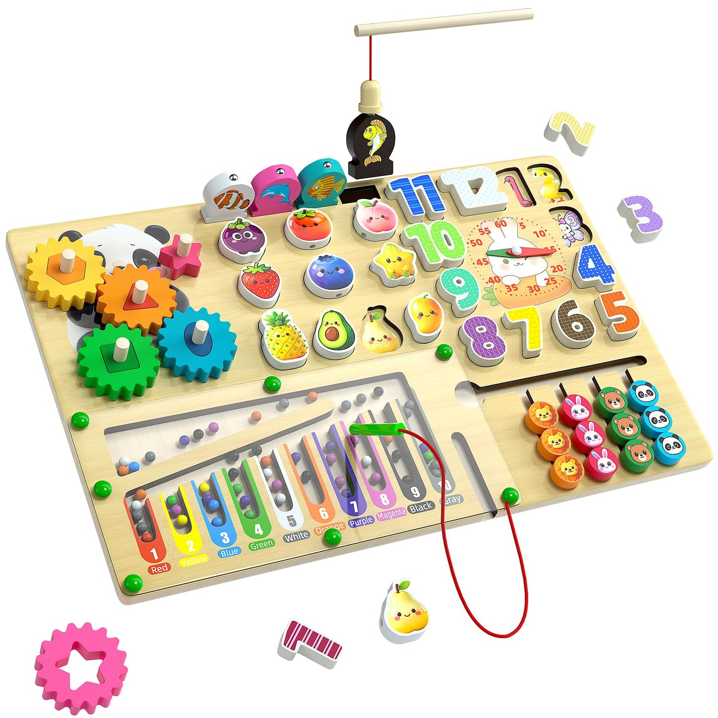 AOSITE Busy Boards Wooden Kids Toys 9-in-1 Montessori Toy Wooden Puzzle Board for Toddlers Montessori Wooden Educational Toys for Baby Boys Age 1 2 3 Year Old Birthday Girl Gifts Quiet Toys for Kids
