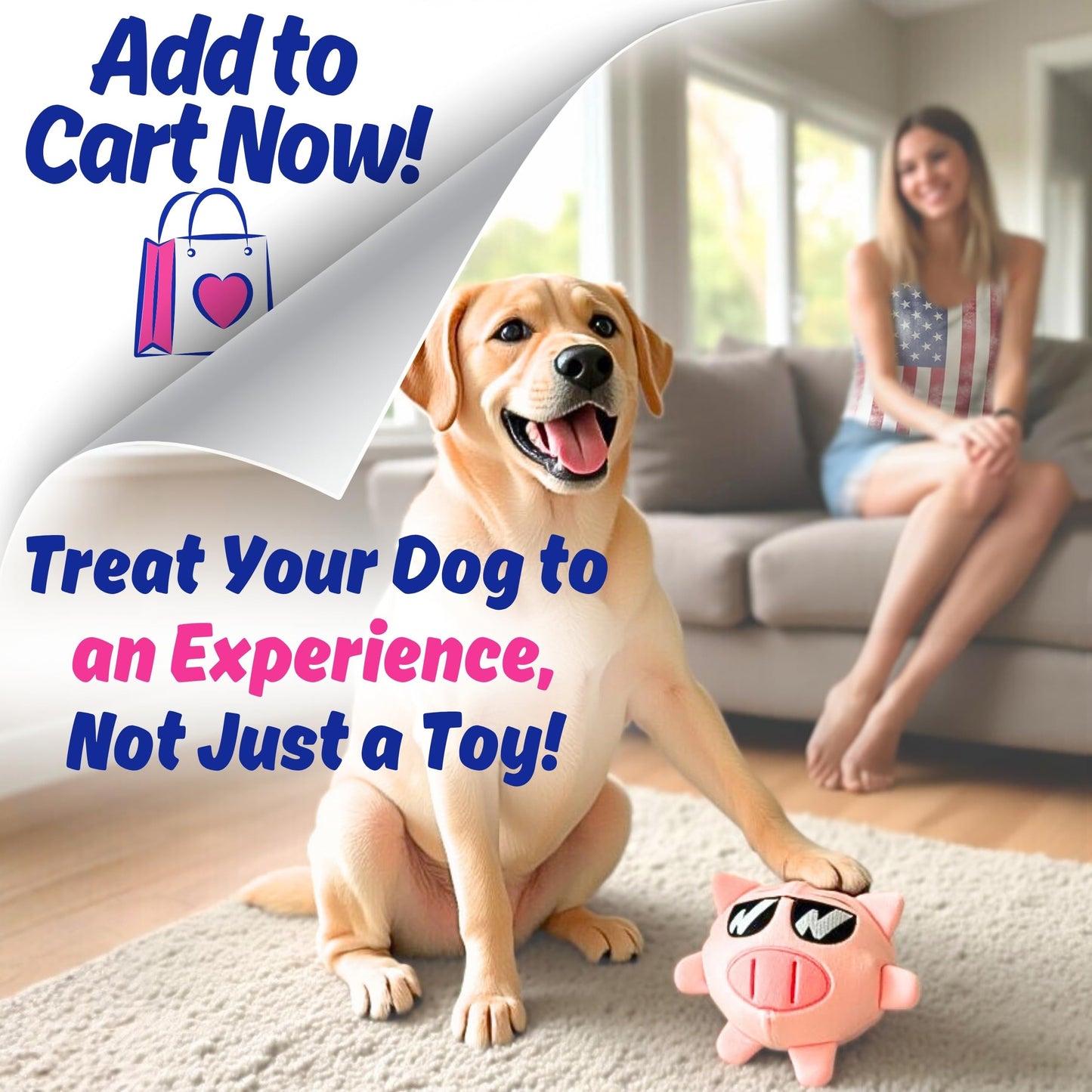 3 in 1 Squeaky Soft Plush Durable Dog Chew Toy for Aggressive Chewers, No Stuffing Interactive Tough Rip & Reveal Crinkle Pink Pig Ball in Gift Box, Puppy, Small & Large Breed Pets Birthday Present