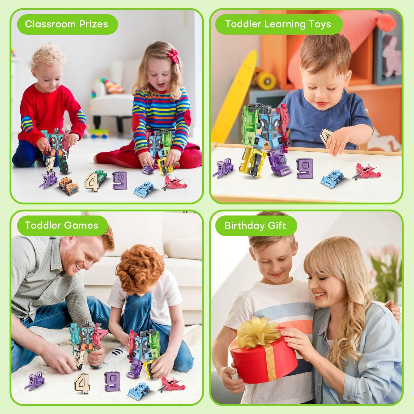 LESSETI Transforming Toys for Kids - Transformable Number Robots, Number Blocks for Learning & Play, Buildable Robot Set for Toddlers Ages 3-8, STEM Educational Toys for Boys & Girls Gifts