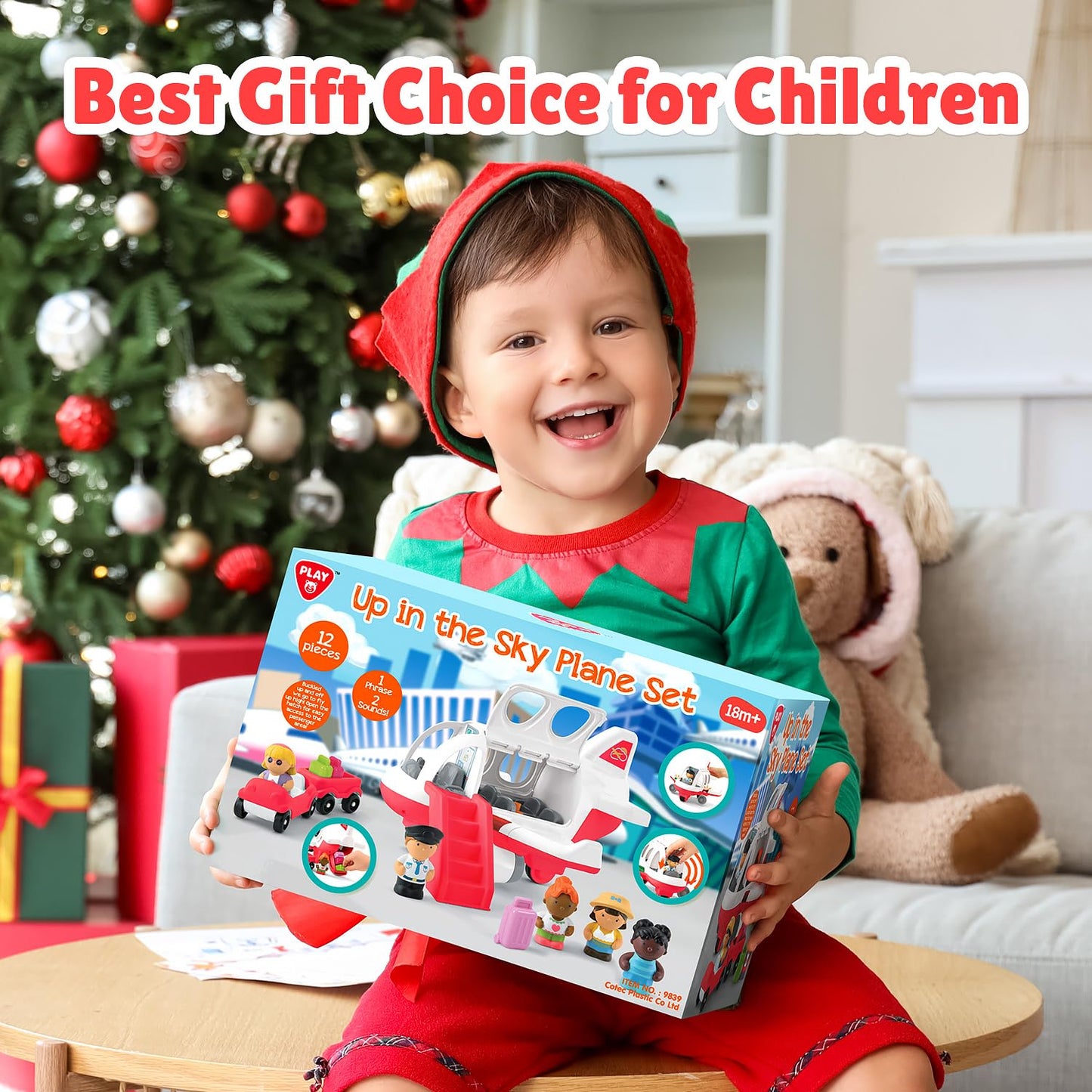 PLAY Airplane Toy for Kids - Toddler Airplane Toys Travel Plane Toys for Kids 2+ Years Old with Small Figures & Baggage Carrier, Musical Toy Airplane with Lights for Boys Girls Gifts Birthday (Red)