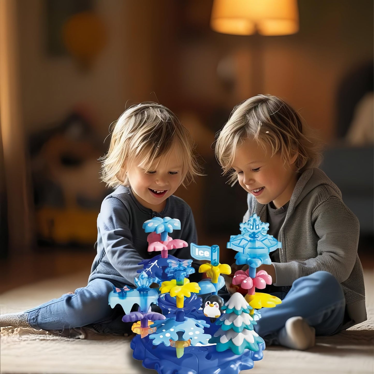 PSDVAYI Toys for 3 4 5 6 Years Old Toddlers, Snow Garden Stacking Toys,40 PCS DIY Building Blocks, STEM Educational Preschool Kindergarten Toy, Christmas Birthday Easter Gift with Storage Bag