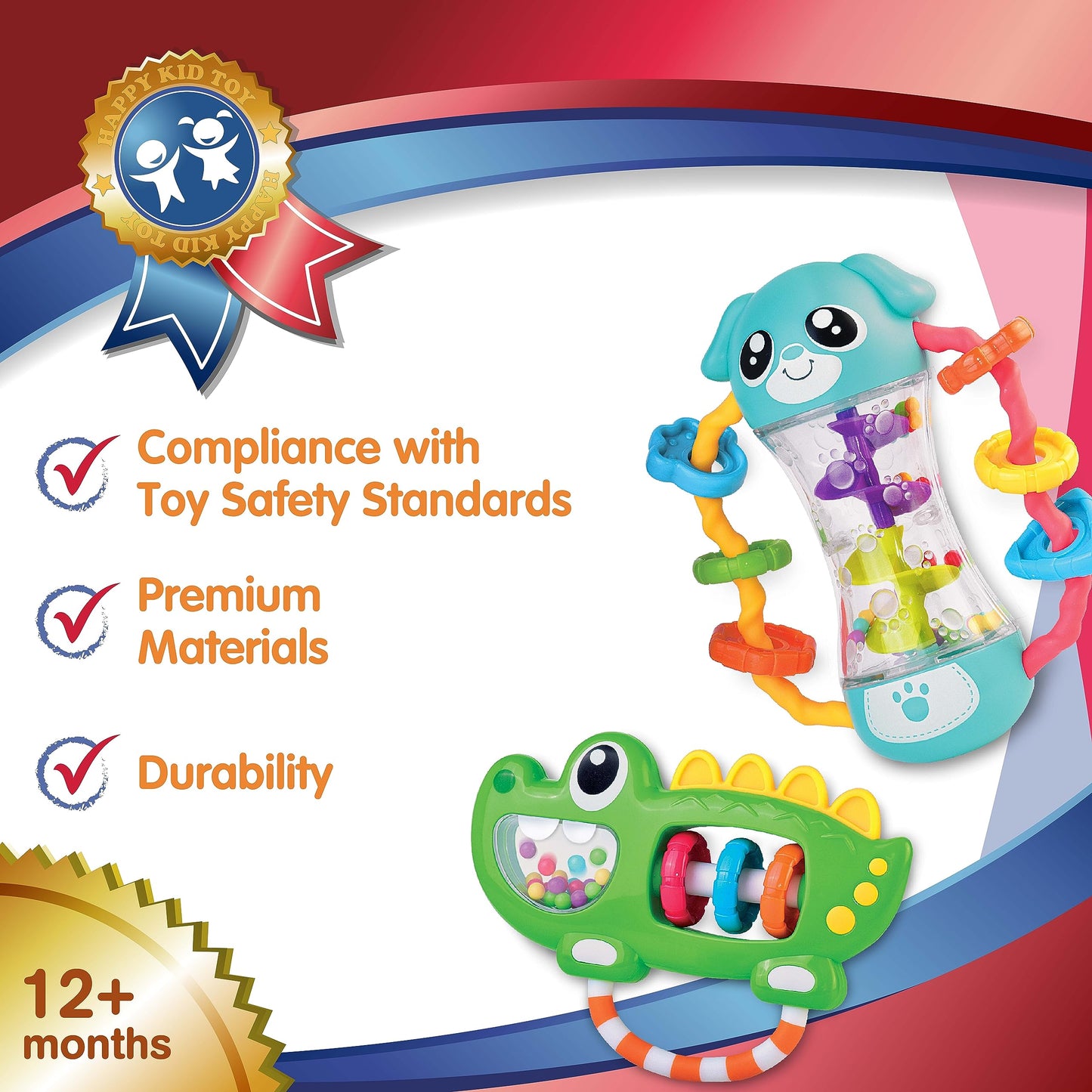 HAP-P-KID Baby Rattles Toy Set, Infant Sensory Shack and Grab Teether Rattle, Newborn Development First Learning, Baby Shower Gifts for 6 7 8 9 10 11 12 Months, 6-12 Months Teething for Boys Girls 6M+