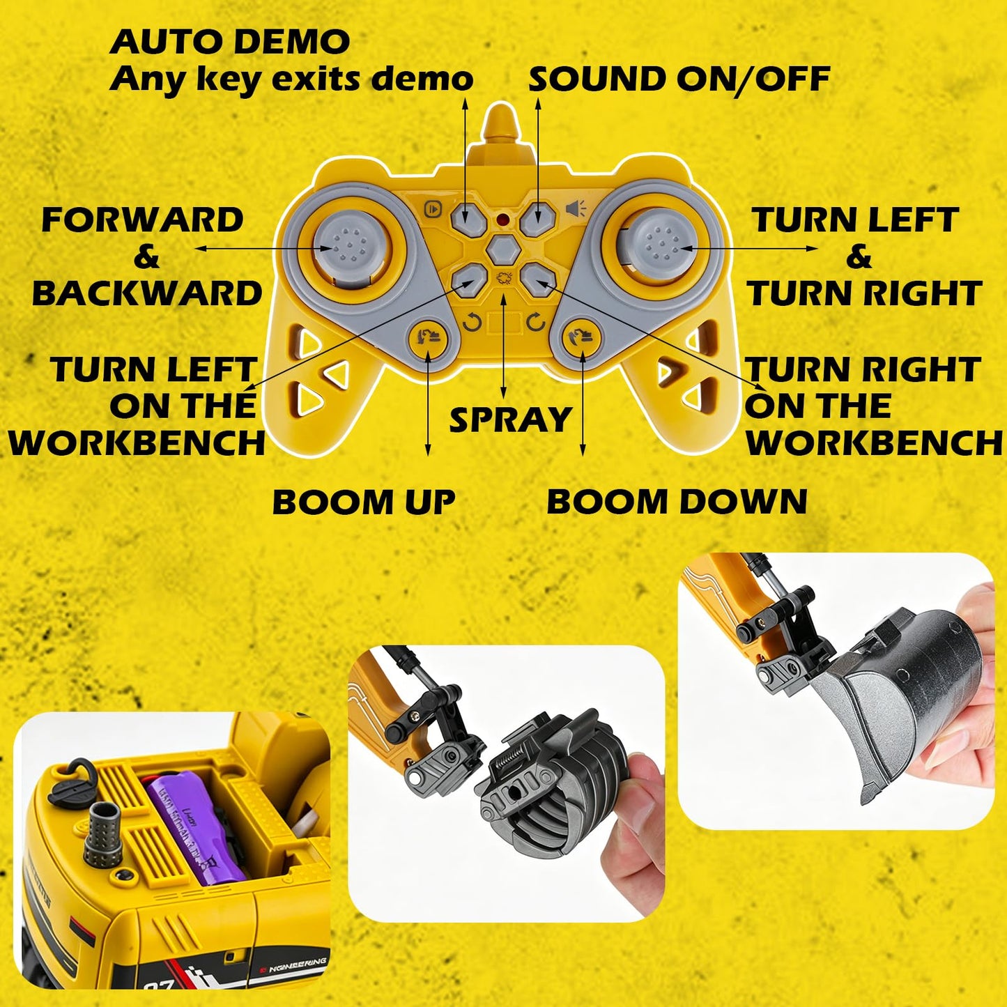 VGY Remote Control Excavator Toys for Boys,2.4GHz RC Excavator with Mute Function,Construction Toys for Kids Age 3-5 4-7 8-12 Year Old Birthday Gift