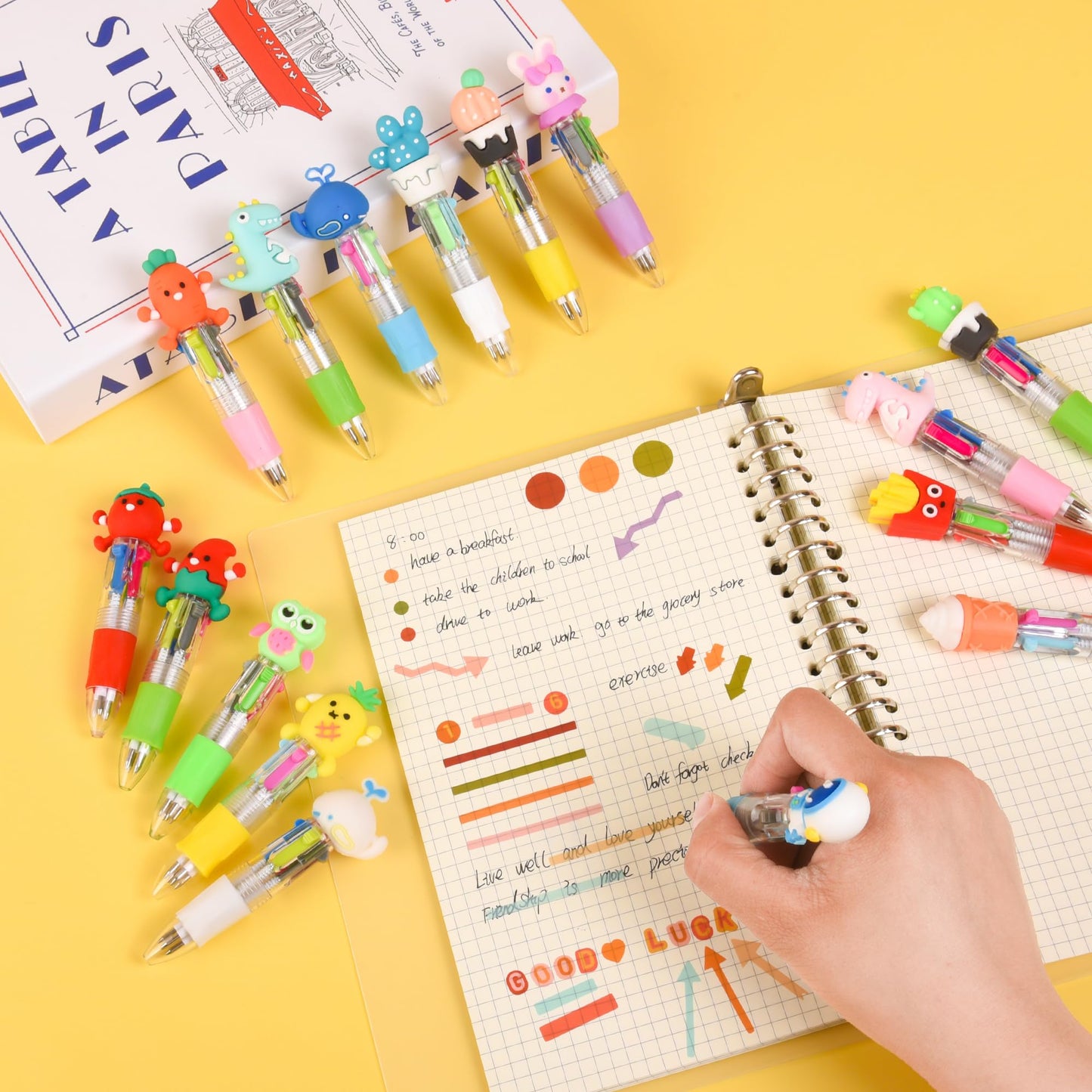 LiYiQ 25 Pcs Multicolor Pen in One Fun 4-in-1 Cute Pens Bulk Kawaii Cool Ballpoint Pens Fun Gifts (25)
