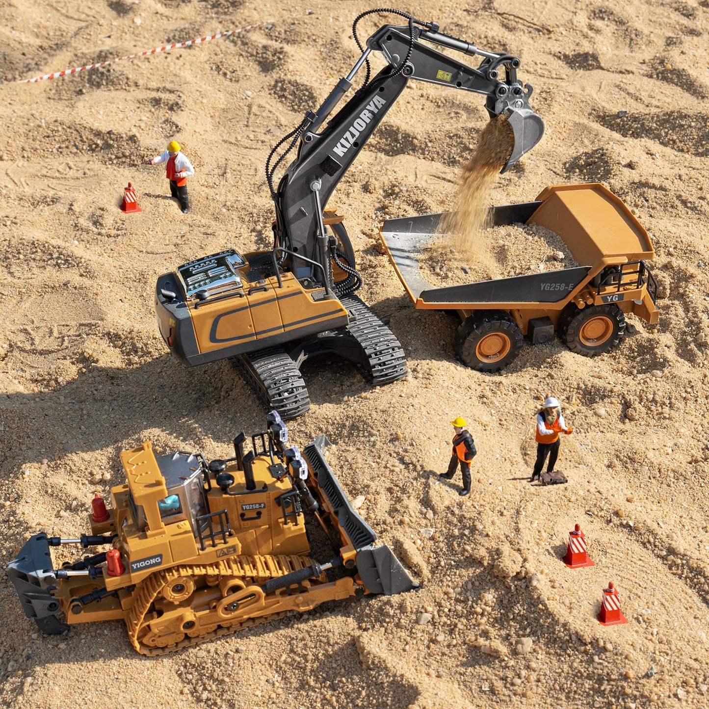 KIZJORYA Remote Control Excavator, Toys for Boys Age 6-12, Rechargeable 11 CH RC Construction Vehicles Truck with Sound Light Metal Shovel, Birthday for Kids 7 8 9 10+ Year Old(2.4 GHz)