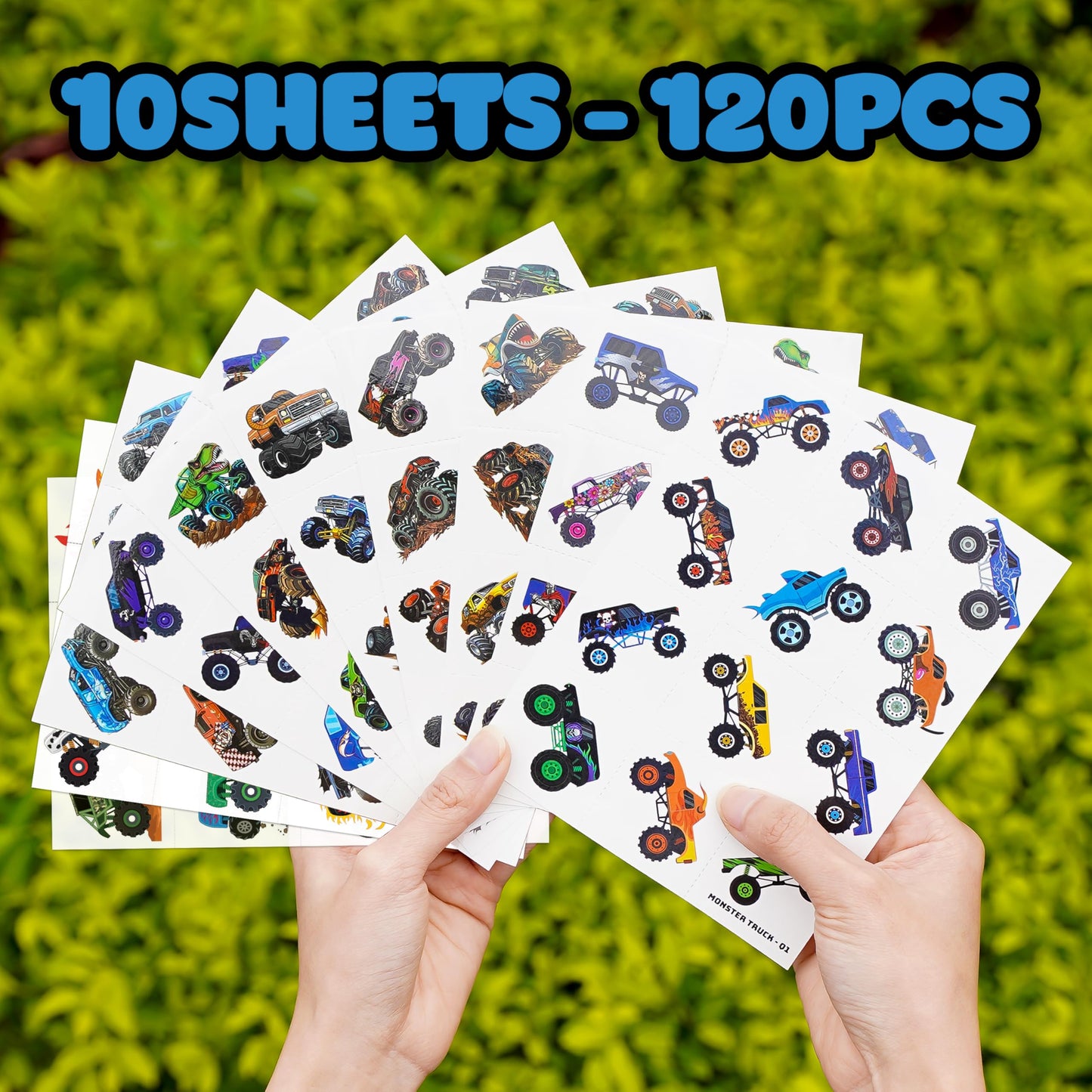 120 PCS Monster Truck Race Car Pre-Cut Temporary Tattoos for Kids | Super Cute Themed Birthday Party Favors, Supplies, Decorations, Fake Tattoo Stickers, Rewards & Gifts for Boys Girls