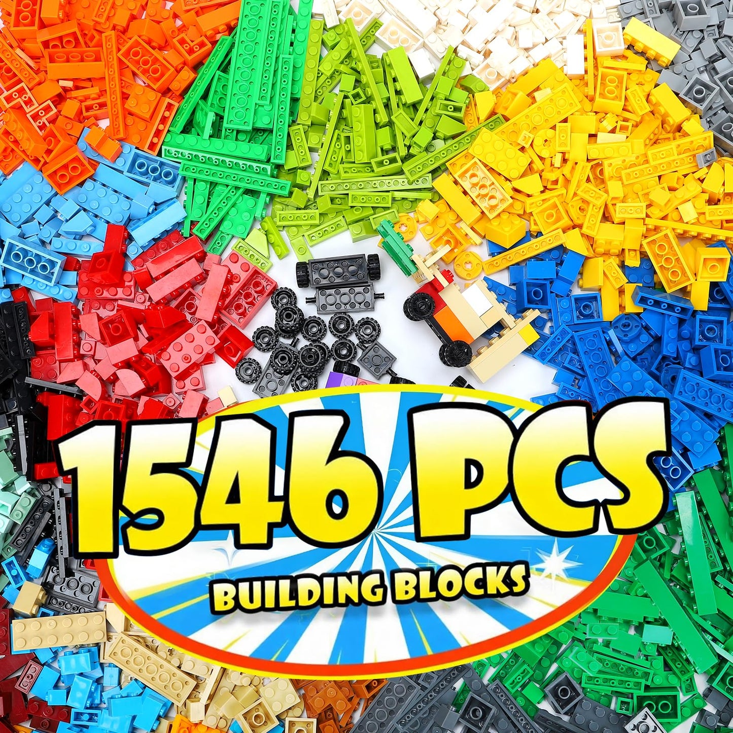 Lekebaby Classic 1546 Pieces Building Bricks with 46PCS Wheel Accessory Kit Basic Brick Set for Kids Creative Play, Compatible with All Major Brands, Educational Toy for Boys Girls 6 Years Old and Up