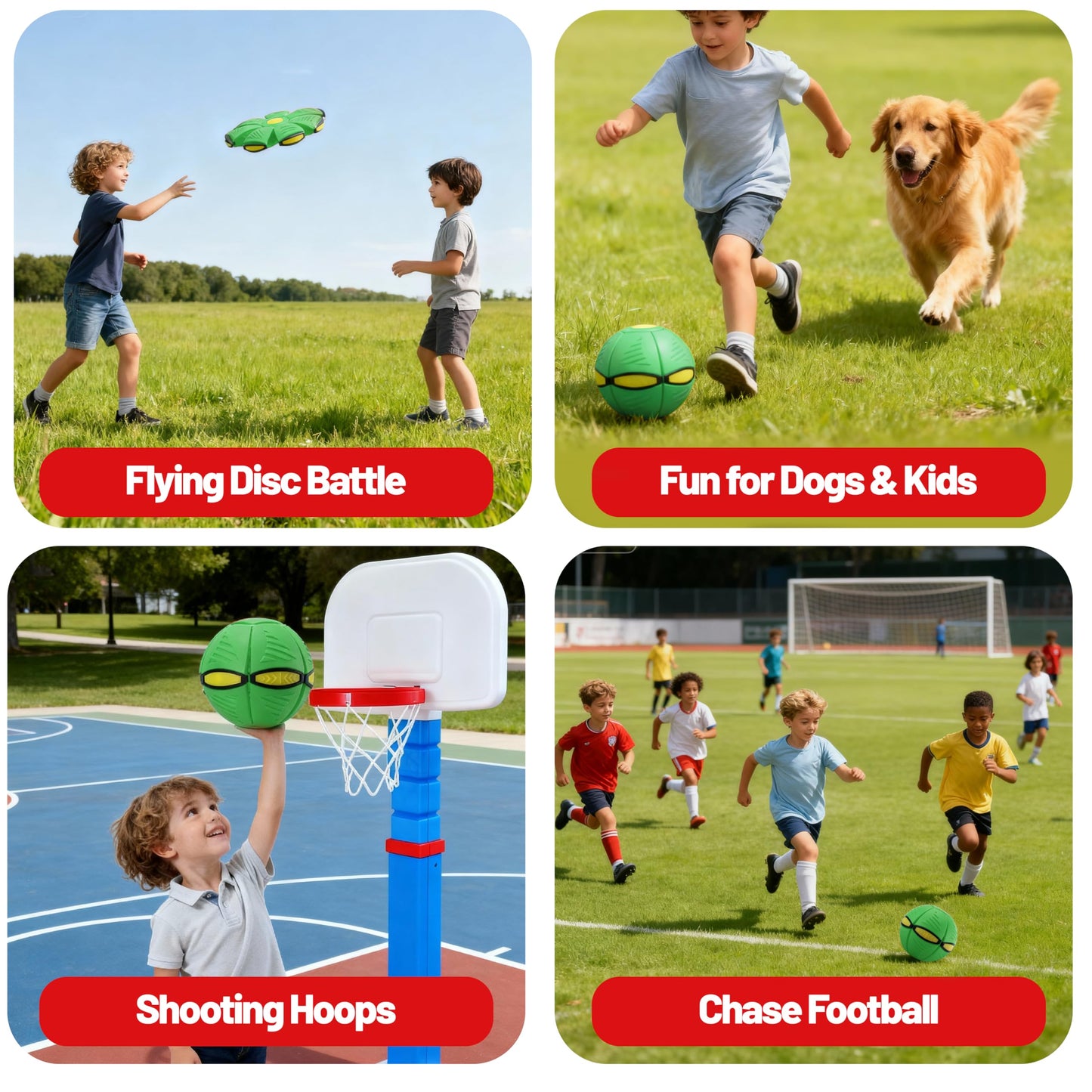 Magic Metaball, Children's Bouncing Ball, 2PCS Magic Flying Saucer Interactive Pop-Up Transform Toy, Parent-Child Interaction Blue and Green Bouncy Ball, Delay Frisbee Flying Disc Toy with 6 Light