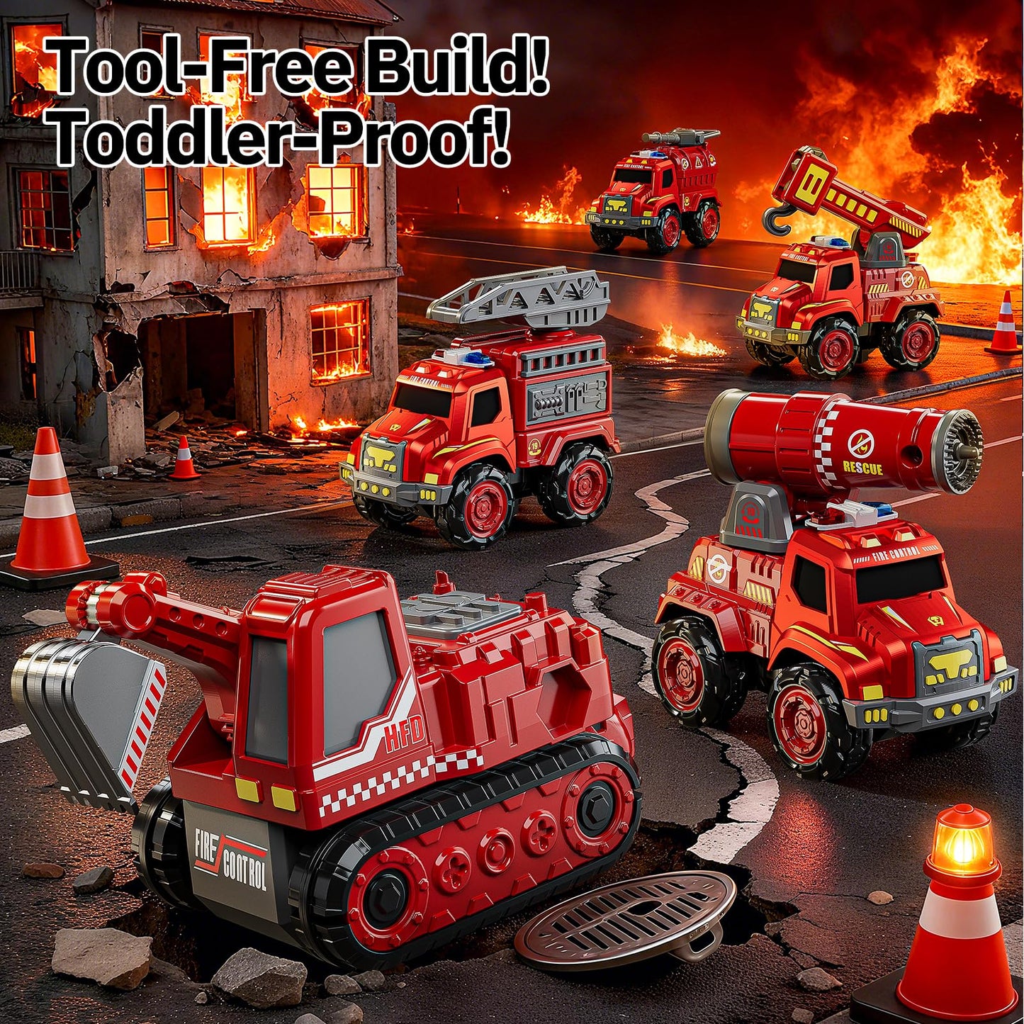 KIZONLY Transform Toys for Boys 4-6, 5 in 1 Take Apart Toys for Boys 3-5, Fire Firetruck Transforming Assembling Robot Toy for Kids, Educational Birthday Gift for 4 5 6 7 8 Year Old Boy Girls