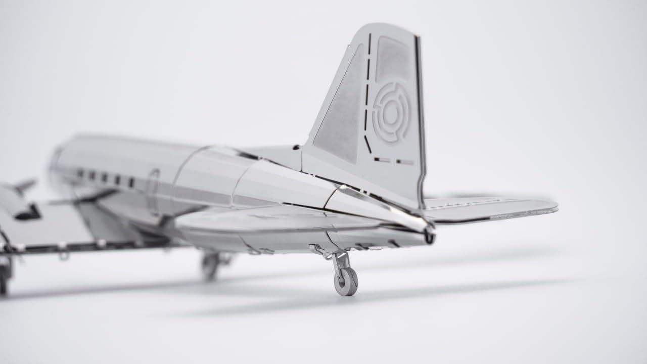 METAL-TIME REMARKABLE DOUGLAS, Douglas DC-3 Model, 3D Metal Airplane Model Mechanical Building Kit, Unique Wind-Up Moving Mechanism, Stainless Steel DIY Construction with Toolbox - 146 Pieces.
