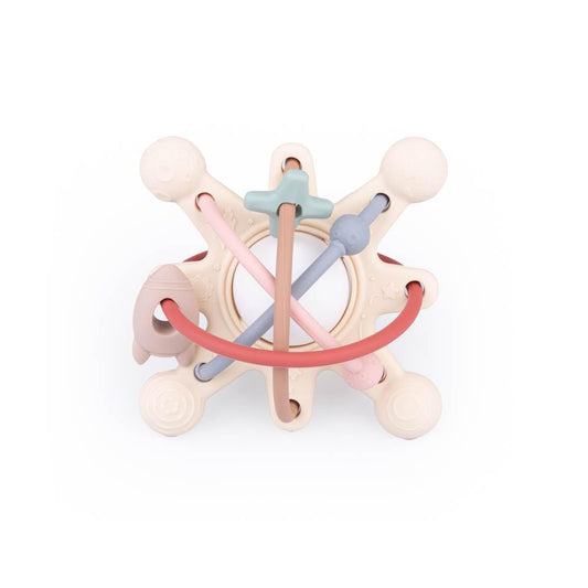 GiliGums Cosmo Silicone Baby Rattle Teether – Multicolor | BPA-Free 3D Sensory Teething Toy | Multi-Textured Chewable Arms & Pullable Rings | Food Grade Silicone | Developmental Grip Toy 3-36 Months