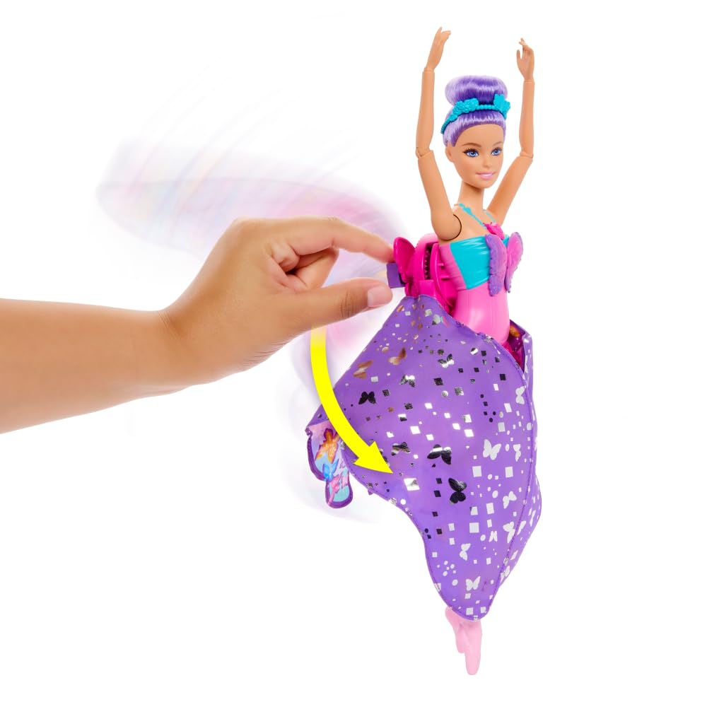 Barbie Dance and Flutter Doll with 2-in-1 Transformation from Dancer to Butterfly with Opening Wings, Purple Hair, Headpiece & Removable Tutu