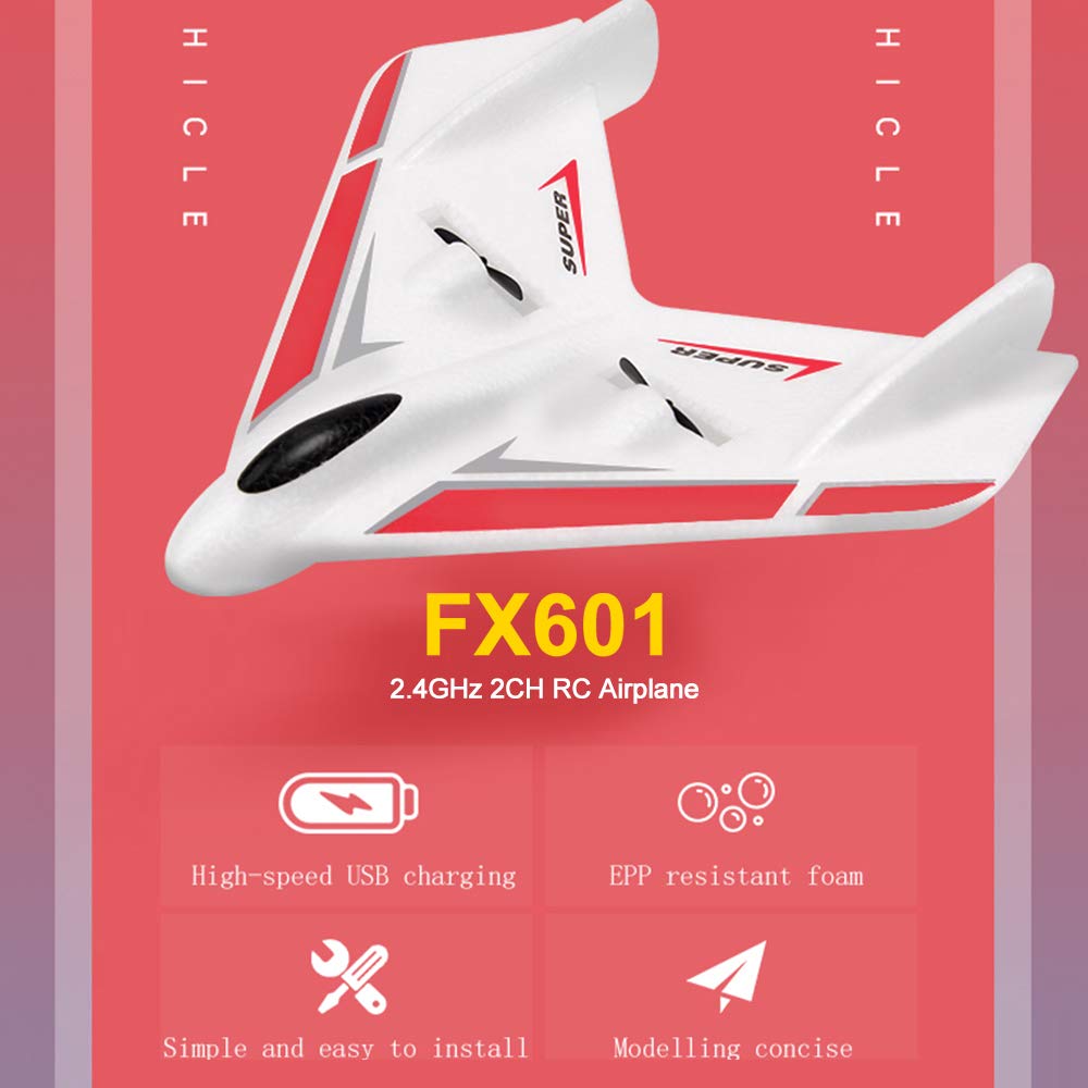 GoolRC FX601 RC Airplane, 2.4Ghz 2 Channel Remote Control Plane, Easy to Fly RC Aircraft for Beginners Teens and Adults