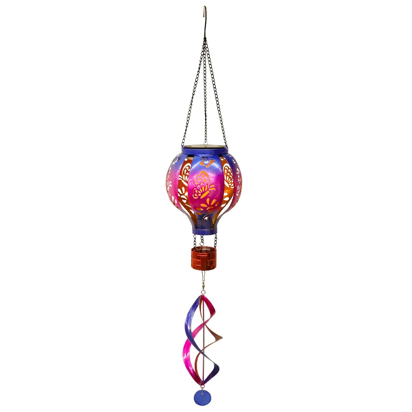 Hot Air Balloon Solar Lantern Butterfly Wind Spinners with Flickering Flame Light Hanging Solar Lantern Outdoor Waterproof Decorations for Outside Patio Garden Yard