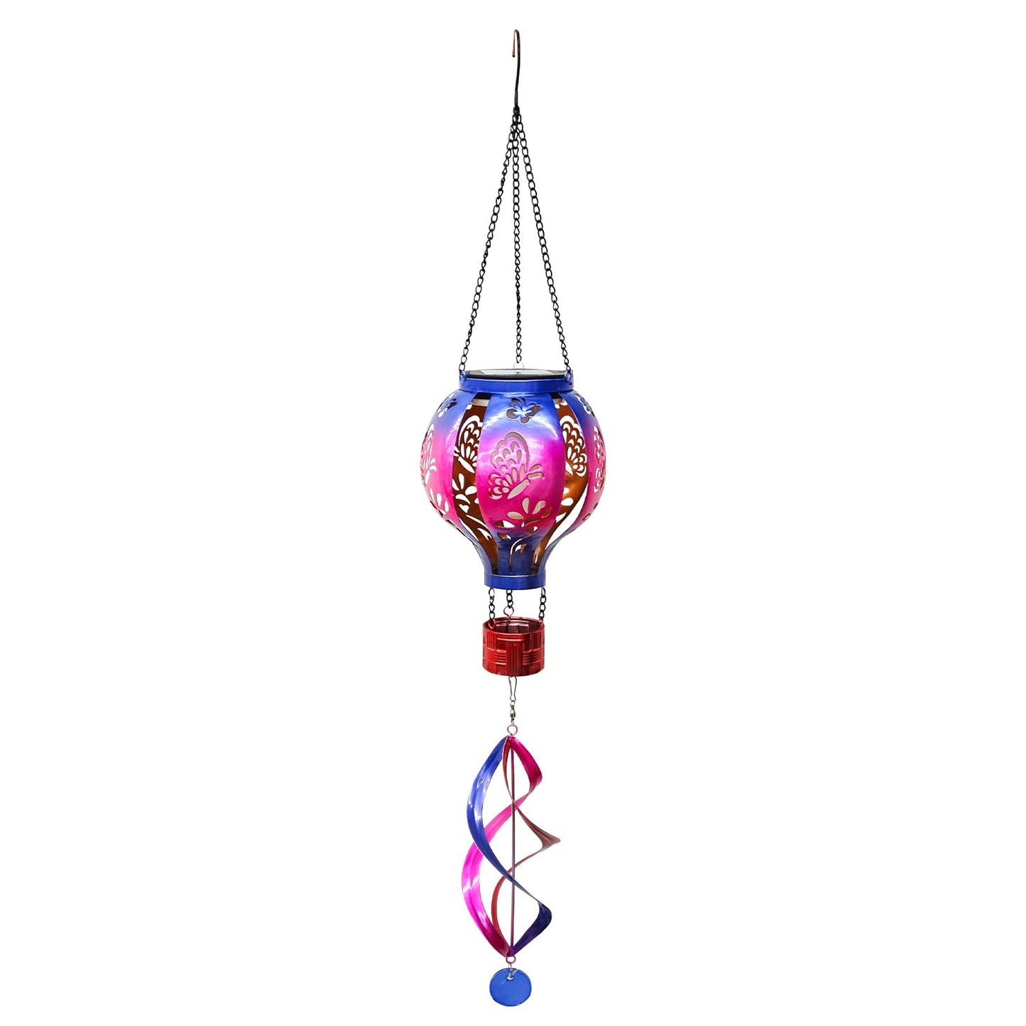 Hot Air Balloon Solar Lantern Butterfly Wind Spinners with Flickering Flame Light Hanging Solar Lantern Outdoor Waterproof Decorations for Outside Patio Garden Yard