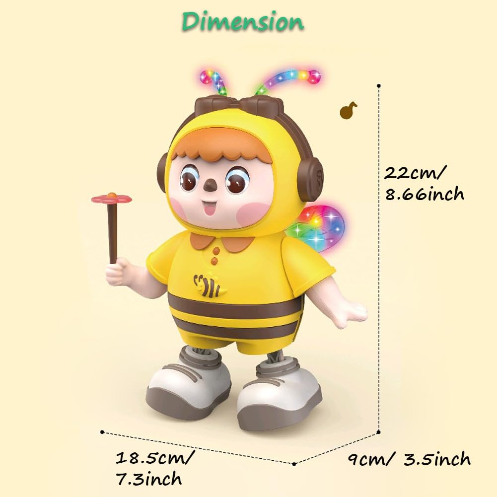 Miracland Dancing Bee Musical Toy - Baby Crawling Robot with Cool Lights & Dynamic Music, Moving Legs, Twisting Body & Moving Eyes (Pink Wings)