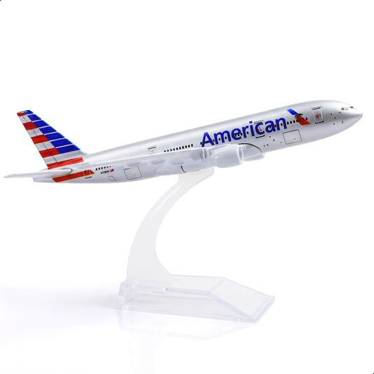 QIYUMOKE 1/400 Compatible for Boeing 777 AA Airplane Model 15cm Die-cast Aircraft with Stand, American Plane Replica for Desktop Decor, Collectible Gift for Adults & Aviation Enthusiasts