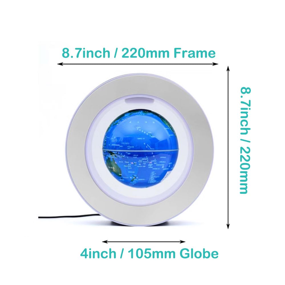 Levitation Floating Globe 4inch Rotating Magnetic Mysteriously Suspended In Air World Map Home Decoration Crafts Fashion Holiday Gifts (Blue)