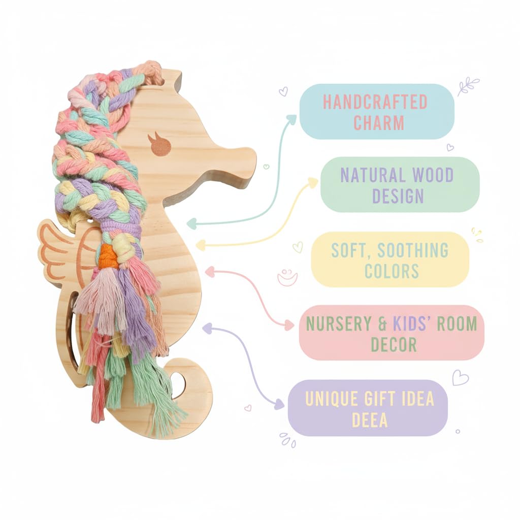 Eray Wooden Lacing Toys for Kids DIY Toy Plane Activities Car Travel Toy Montessori Educational Learning Threading Toys for Fine Motor Skills (Rainbow Seahorse)