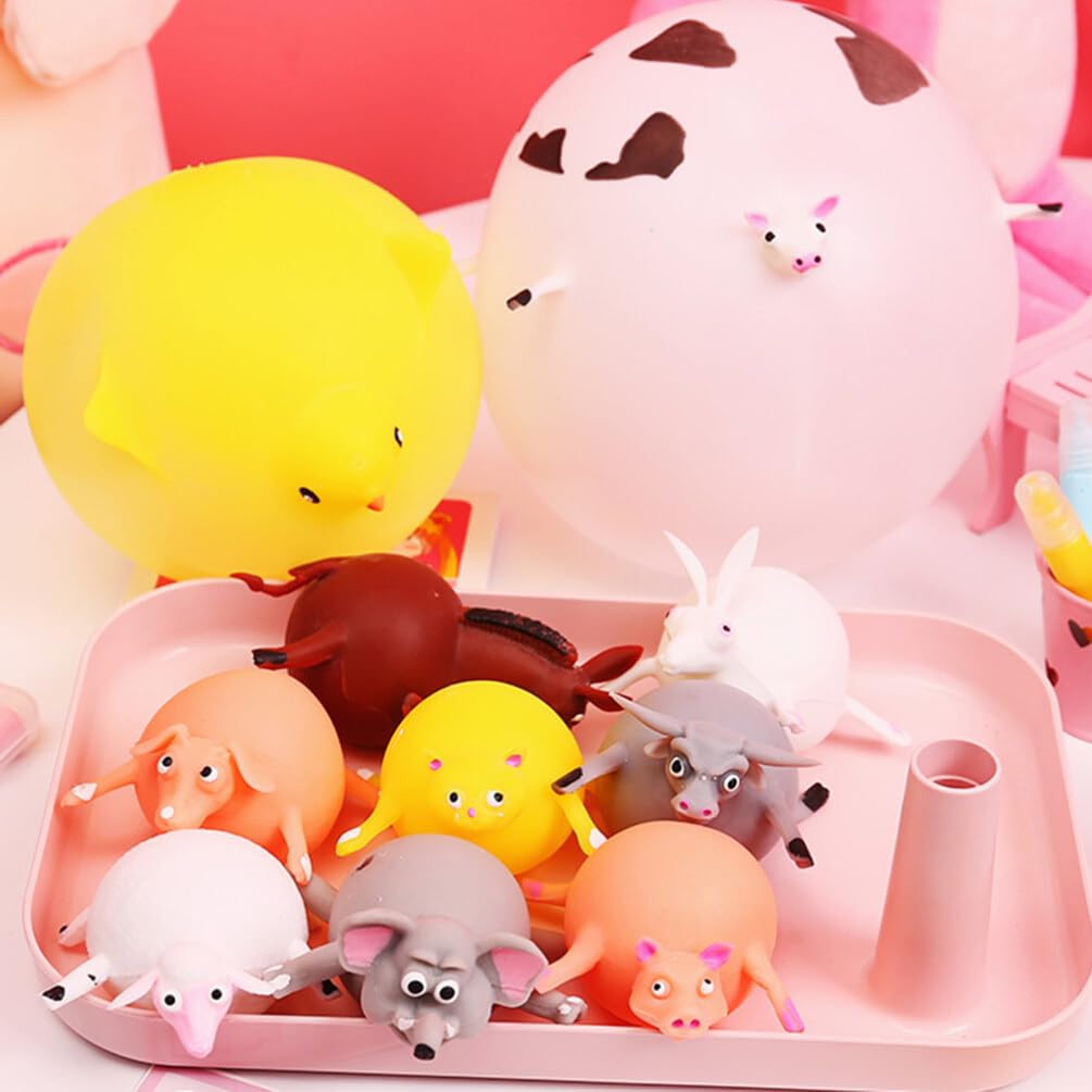 NUOBESTY 5Pcs Blowing Animals Toy Inflatable Balloon Squeeze Ball Kids Party Balloons Easter Gift Random Style