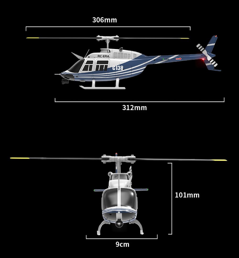 FLYCOLOR C138 RC Helicopter 2.4G 6CH 6-Axis Gyro Altitude Hold 1/33 Remote Control Plane Ready to Fly RTF(Blue-White)