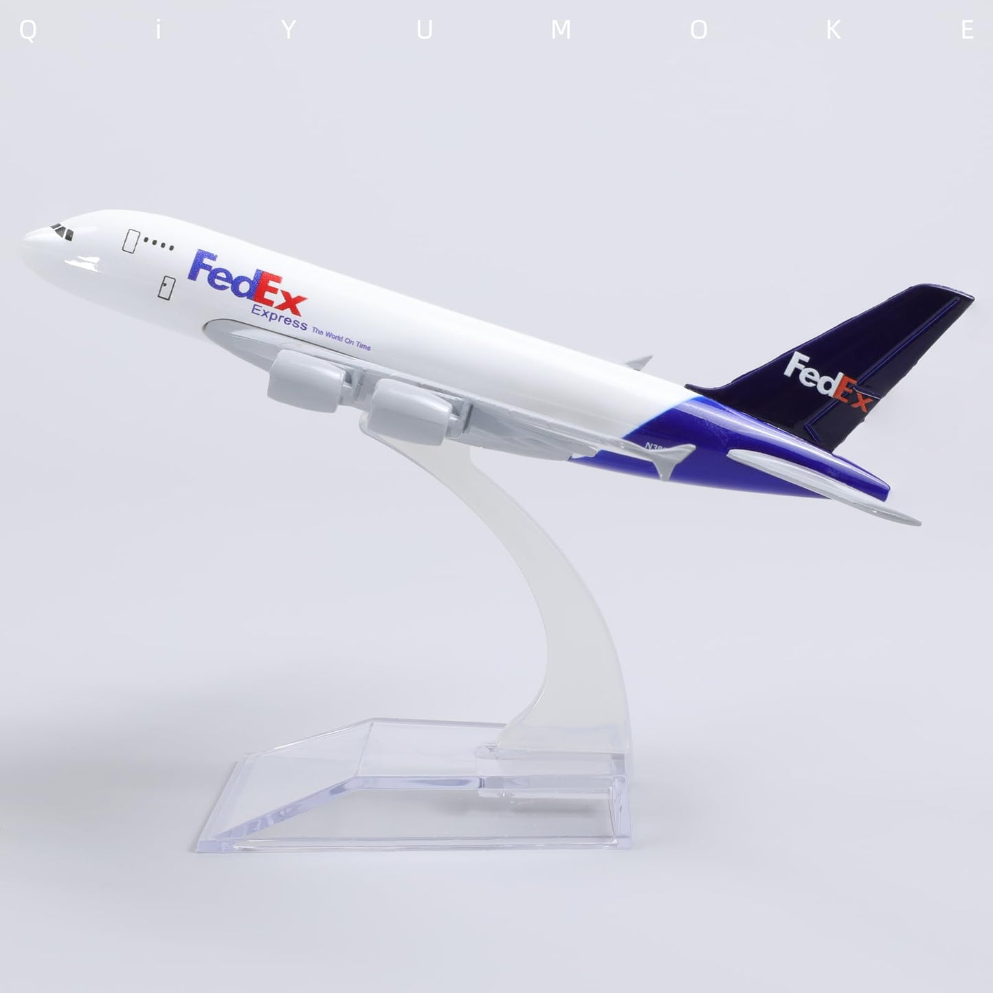 QIYUMOKE 1/400 Diecast Metal Airplane Model Compatible for Airbus A380 FedEx 15cm, Mini A380 Model Plane with Stand, Aircraft Collectible for Aviation Enthusiasts, Desktop Decor Gift for Adult