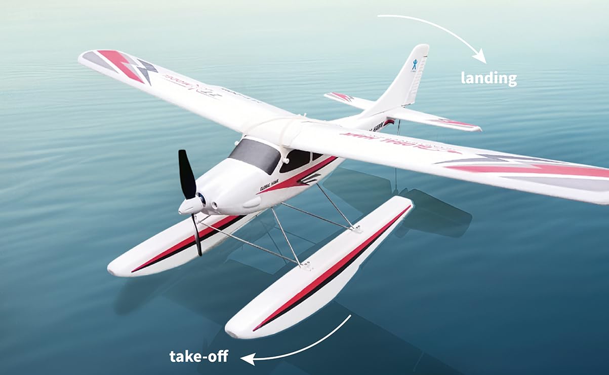 PLAYSTEM Global Hawk 2.4 GHz 1.2m RC Seaplane Smart Trainer Airplane- 4 Channel Remote RTF- Lithium Battery and Optional Floats Included