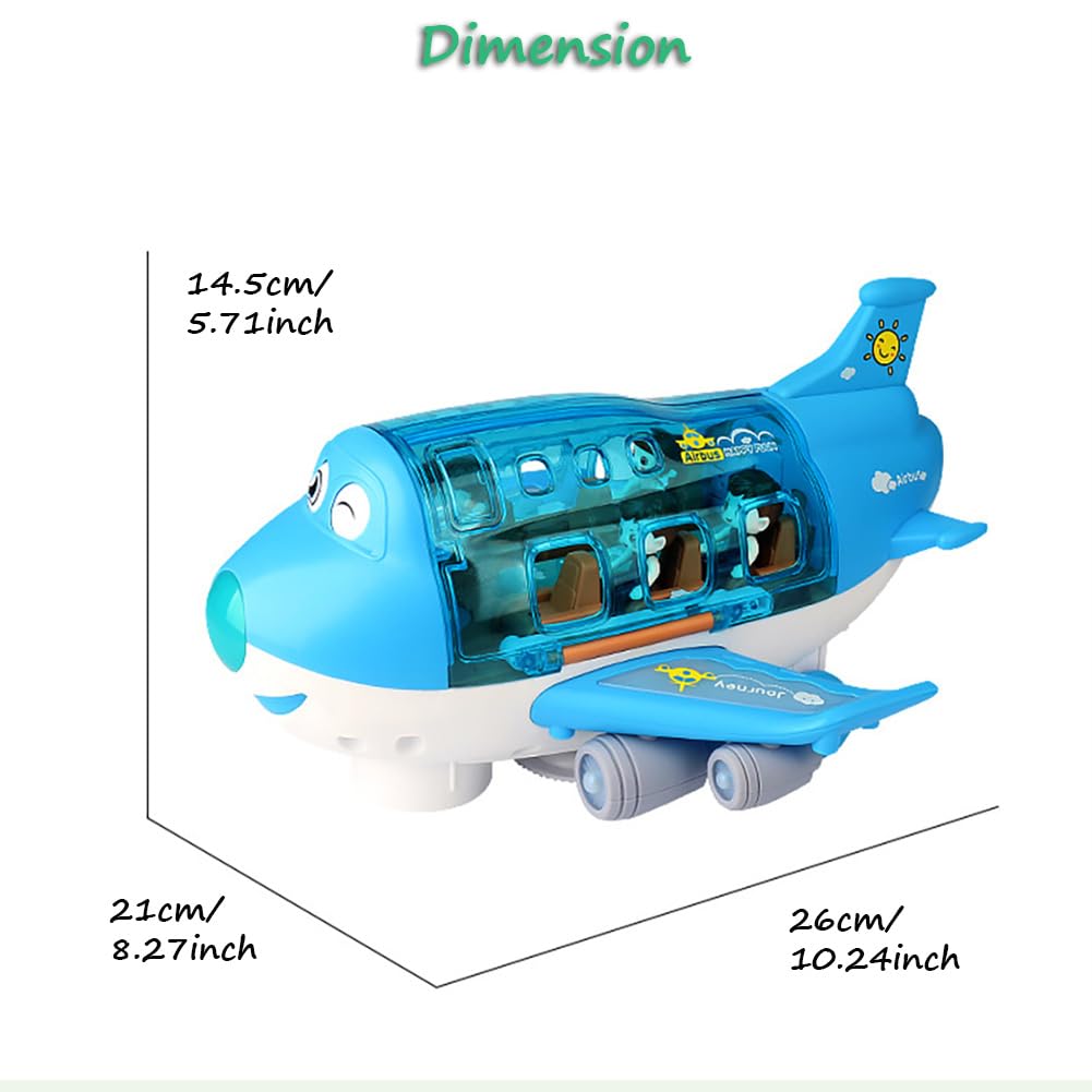 Miracland Airliner Musical Aircraft Simulation Model, 360 Rotation Jet With Lights & Music, Universal Wheel, 1 Air Hostess and 2 Passengers (Blue)